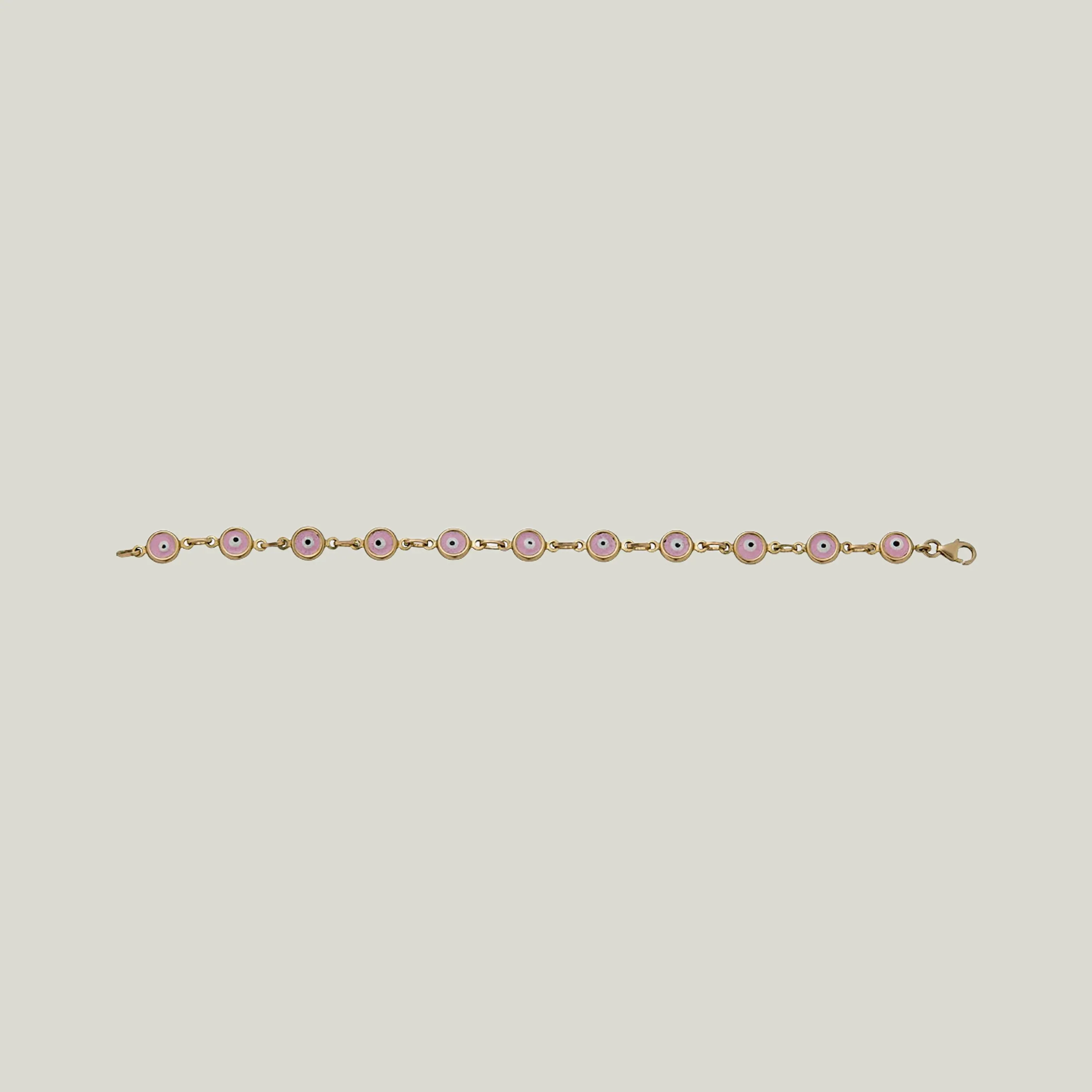 14K Yellow Gold Pink, White, and Black Enamel Evil Eye Bracelet - Image 3