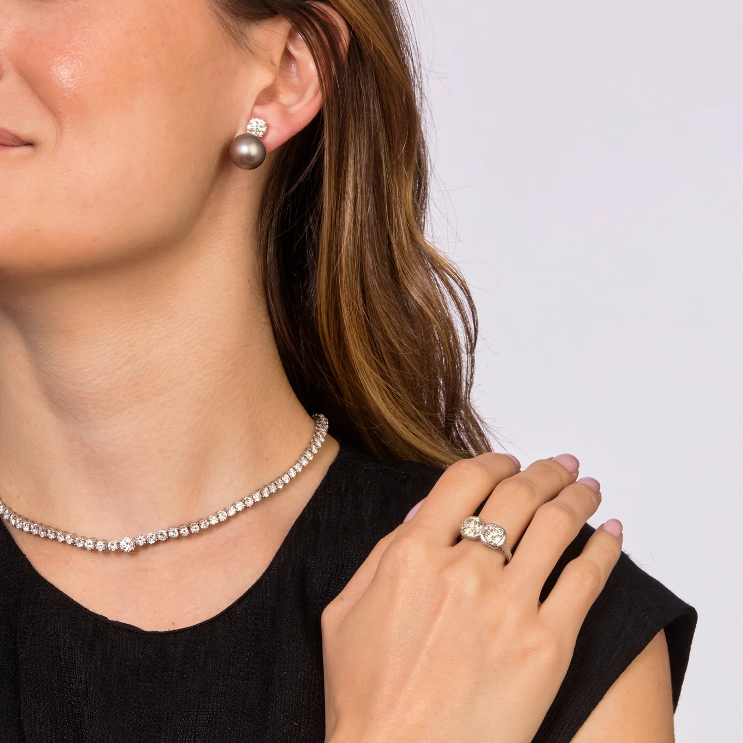 14KWG Tahitian Pearl and Diamond Earrings - Image 2