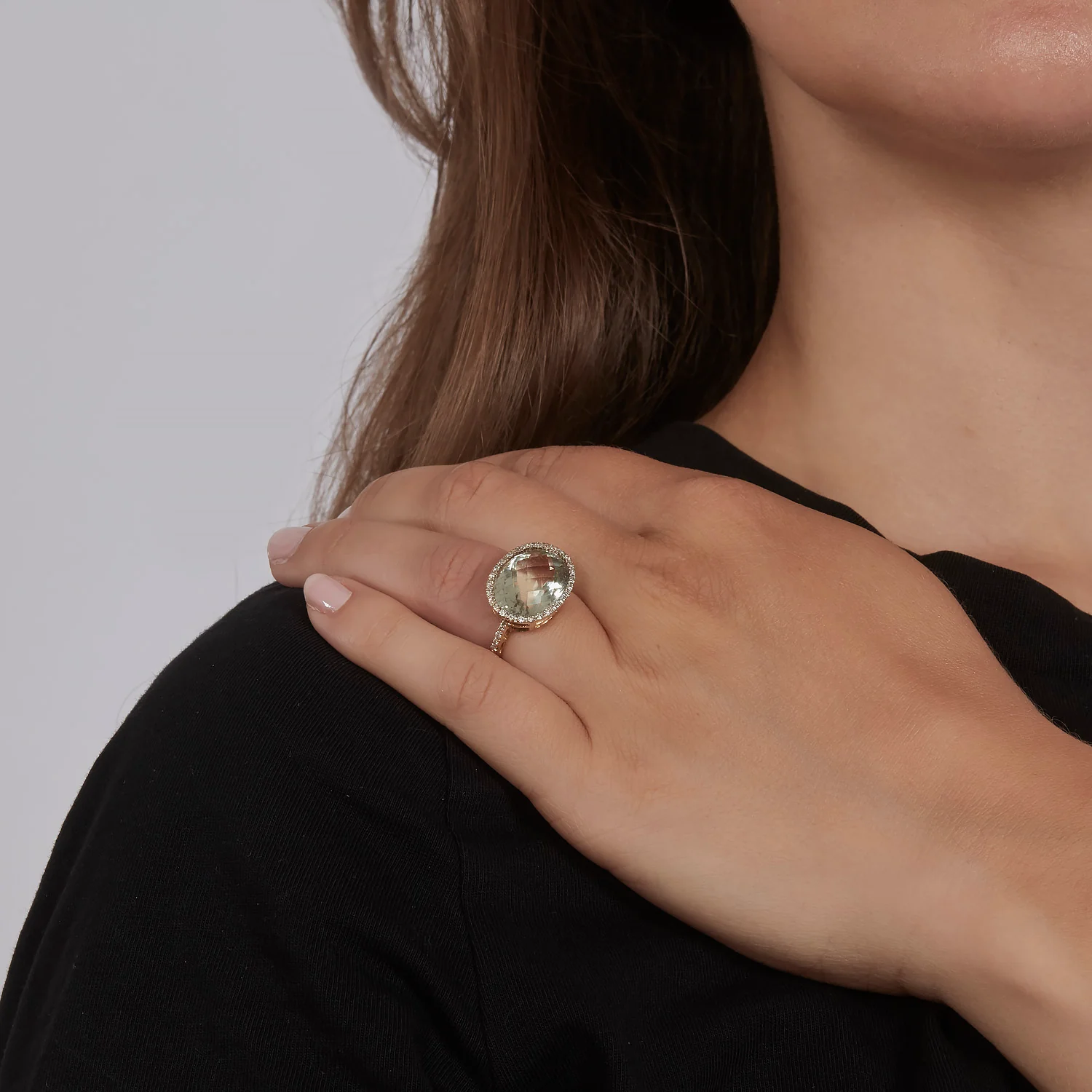 Green Quartz & Diamond Cocktail Ring - Image 2