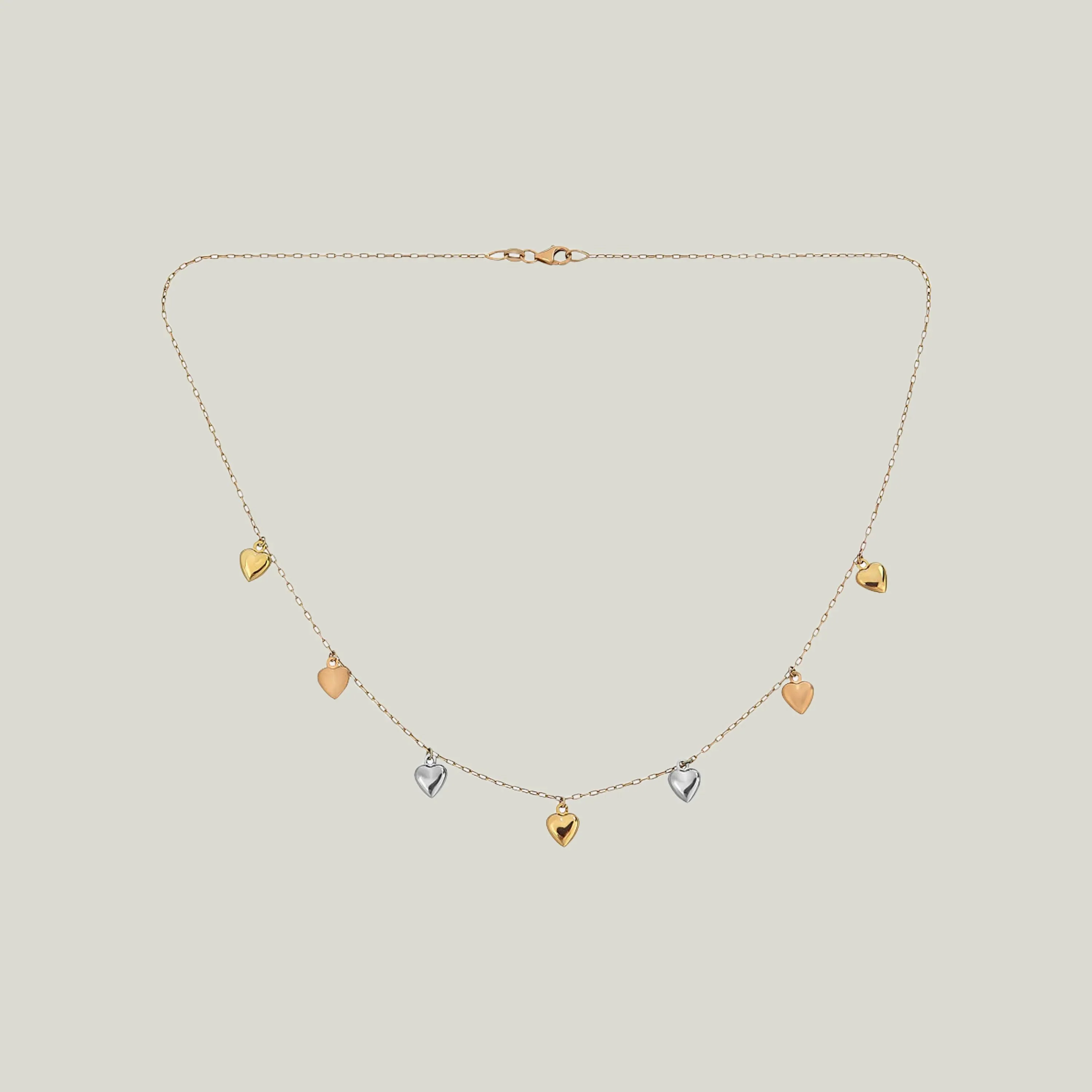 Tri-Color Gold Puffy Heart Chain