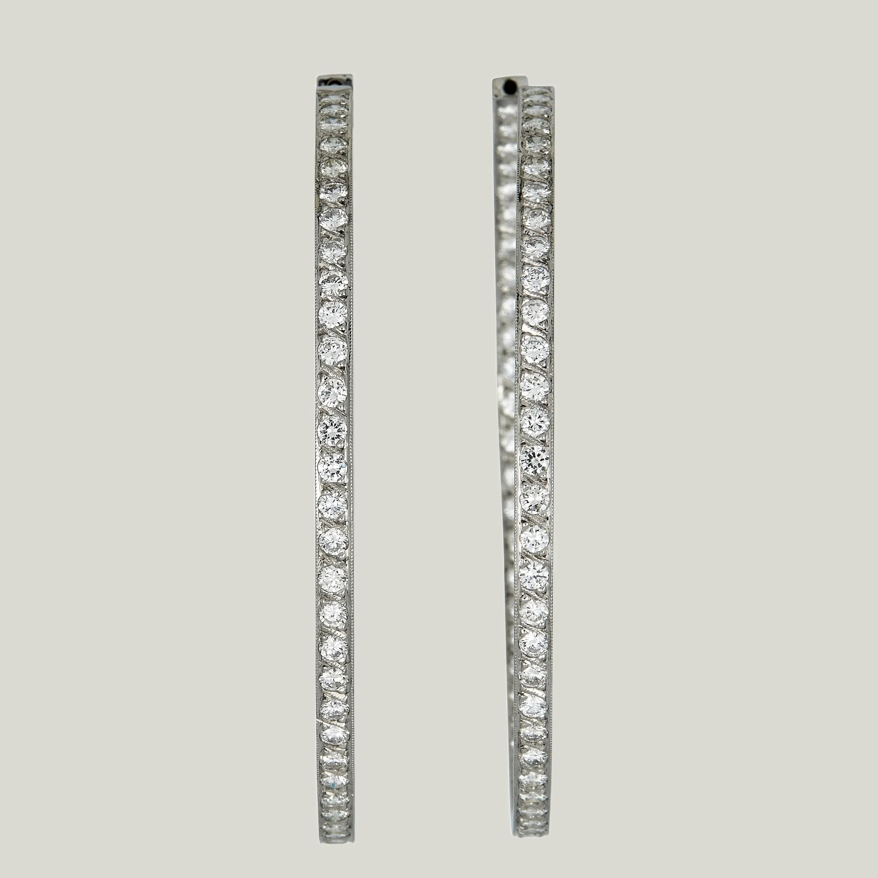 18K White Gold Diamond Hoop Earrings - Image 3