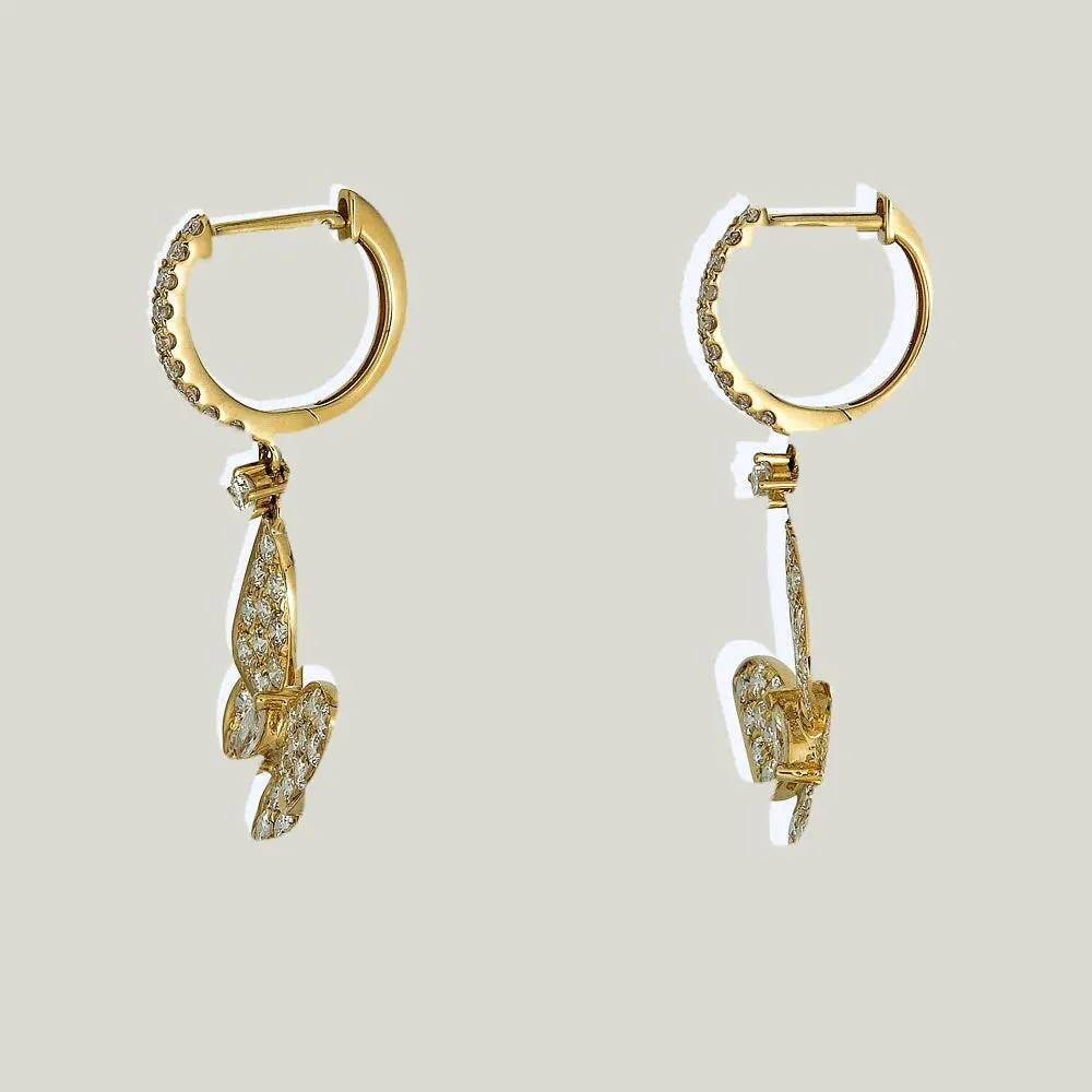 18K Yellow Gold Diamond Butterfly Earrings - Image 2