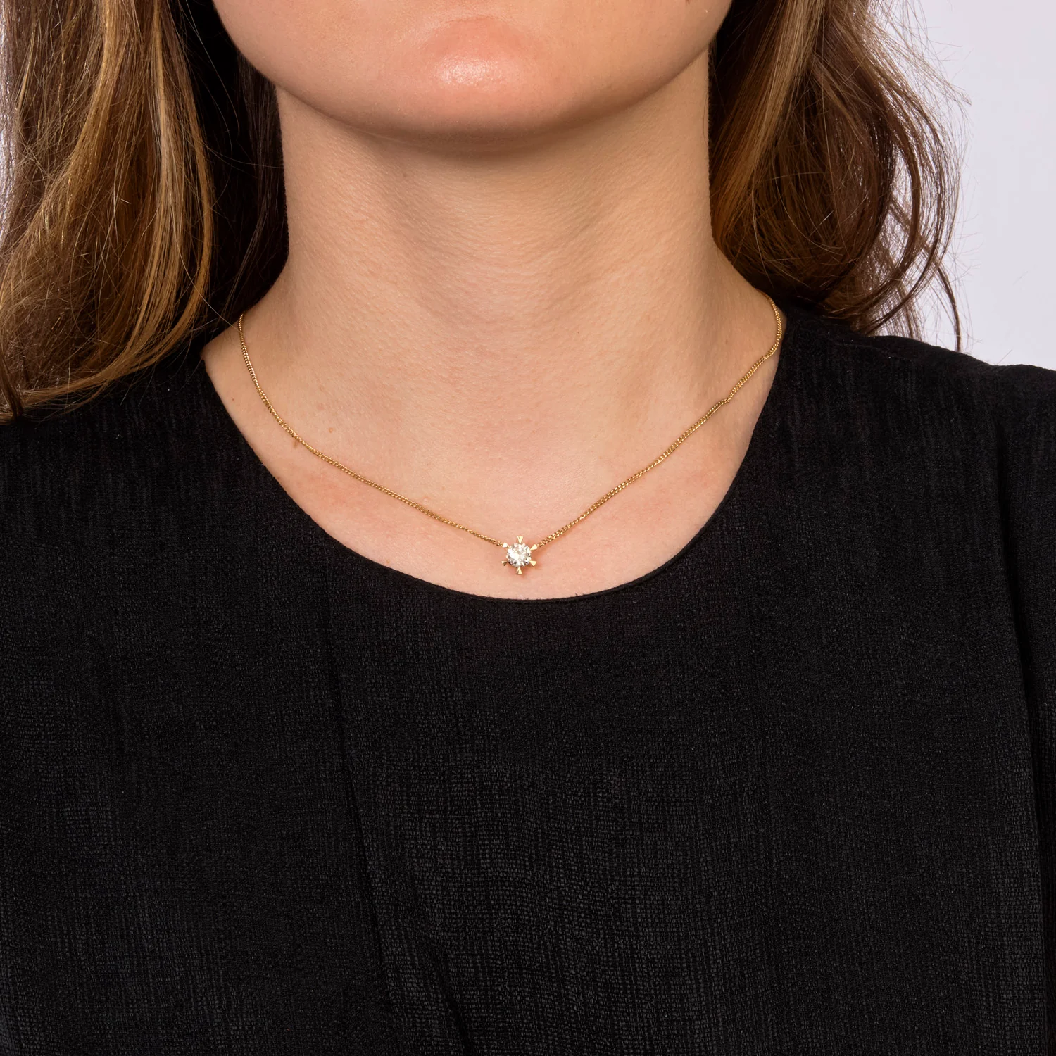 Gold & Diamond Solitaire Pendant Necklace - Image 2