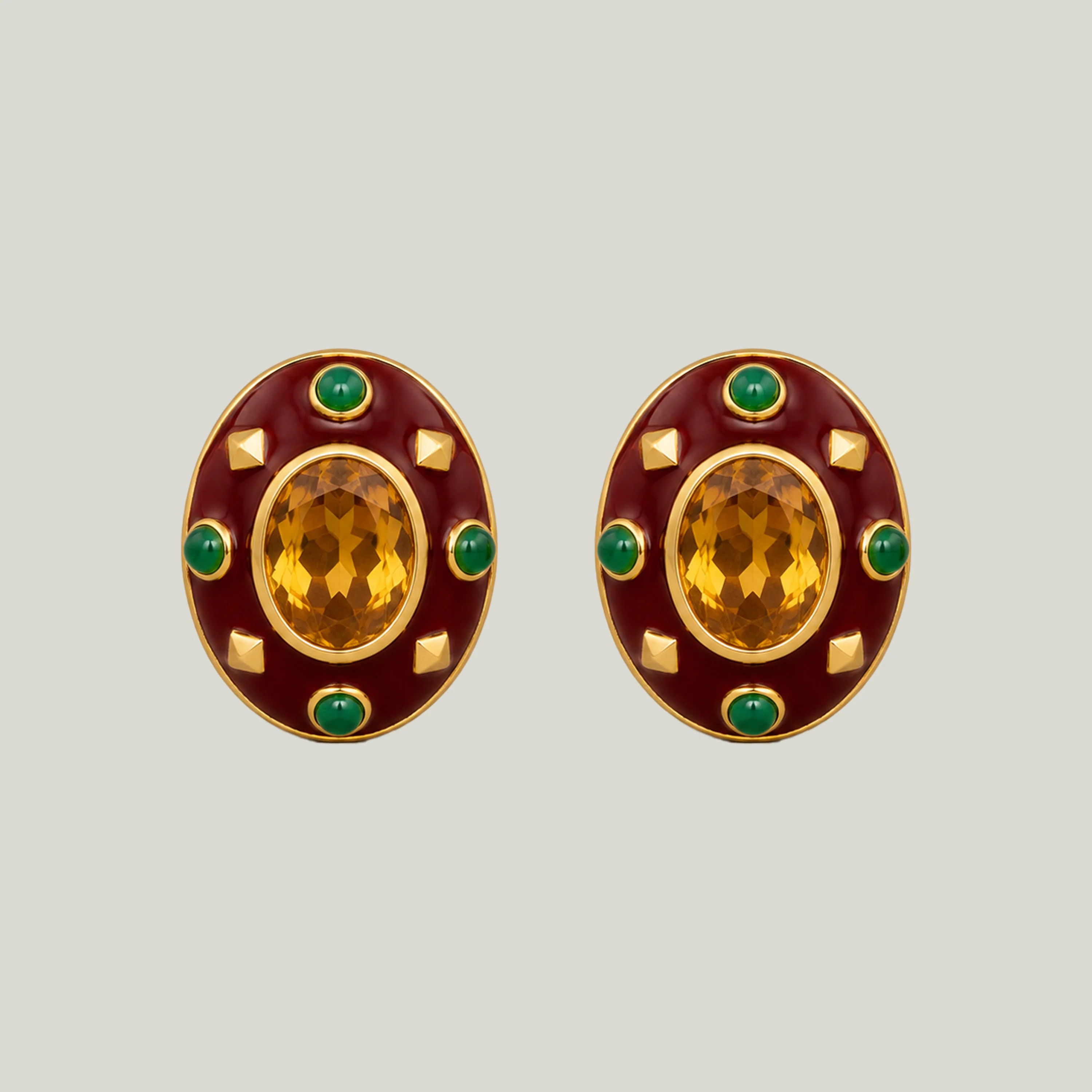 Trianon 2000s Citrine Emerald Carnelian Earrings