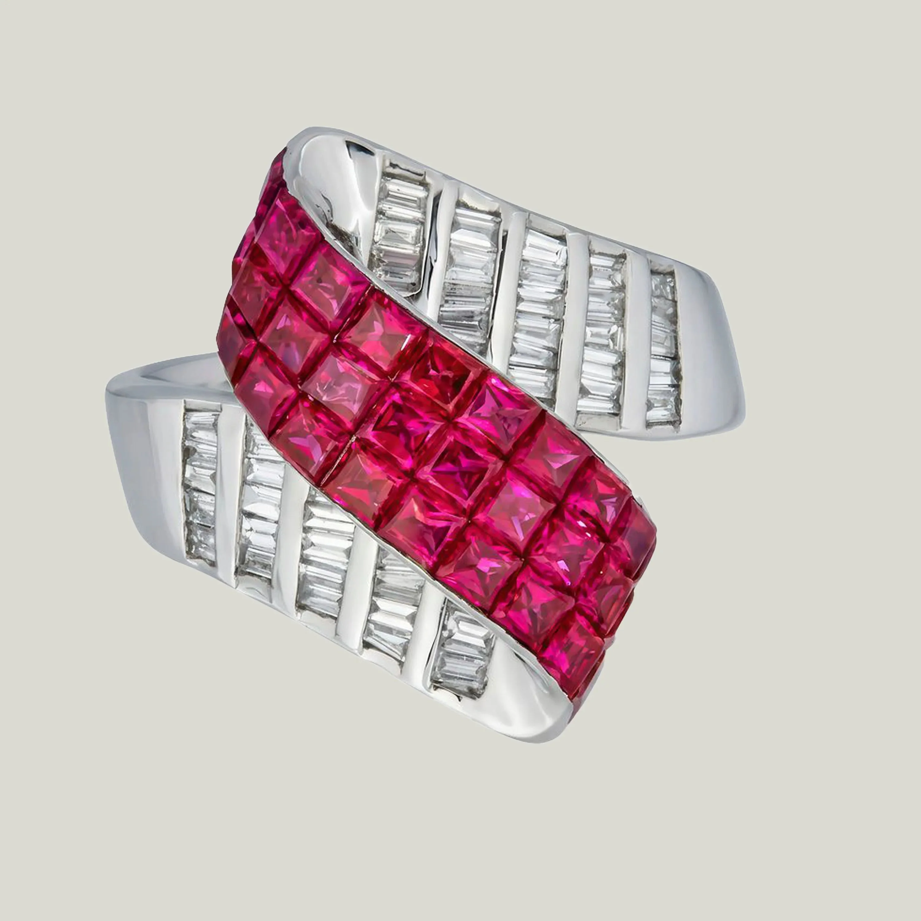 Ruby & Diamond Invisible Set Ribbon Ring
