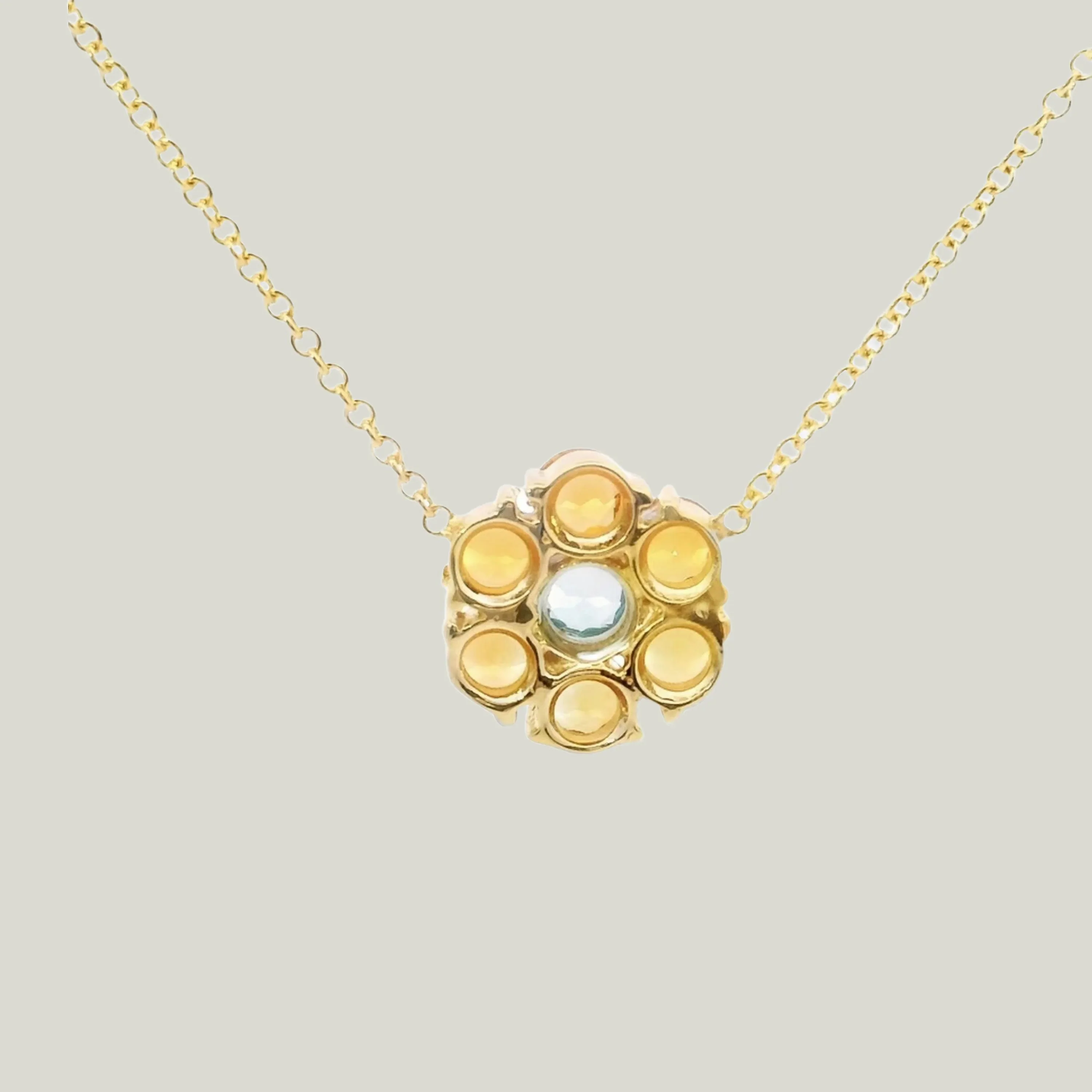 18KYG Citrine, Blue Topaz Flower Pendant - Image 2