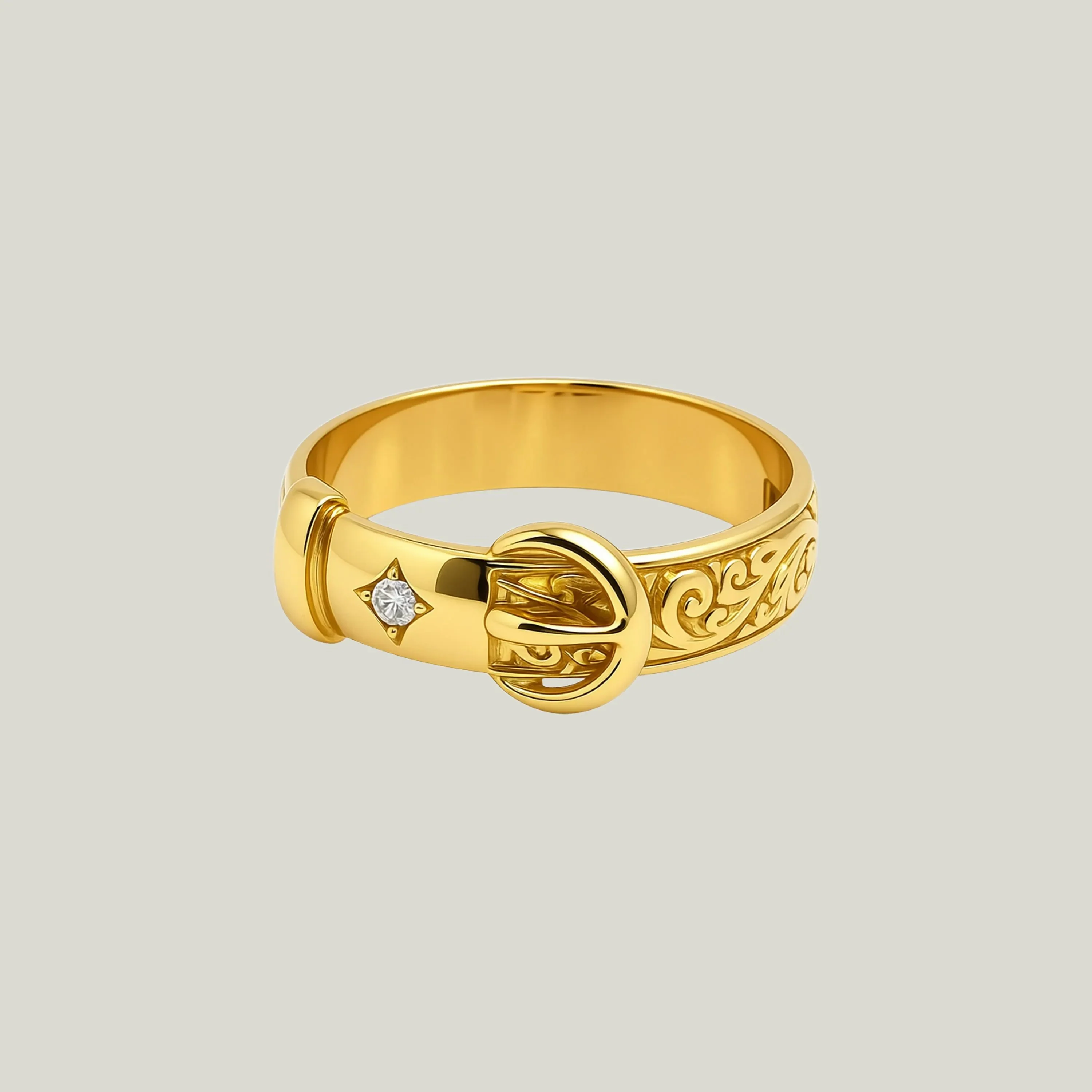 1980s Victorian-Style 18KYG 0.15 ct. TW Diamond Belt Ring
