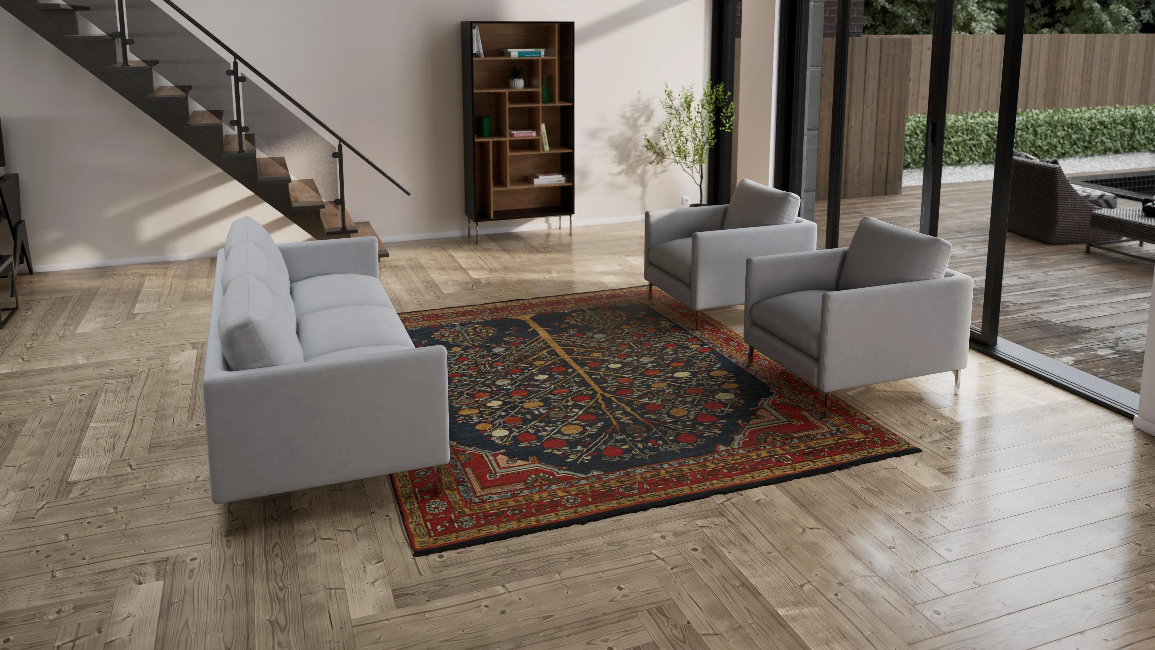 Blue Traditional Wool Rug - 8'2" x 9'10" - Image 3