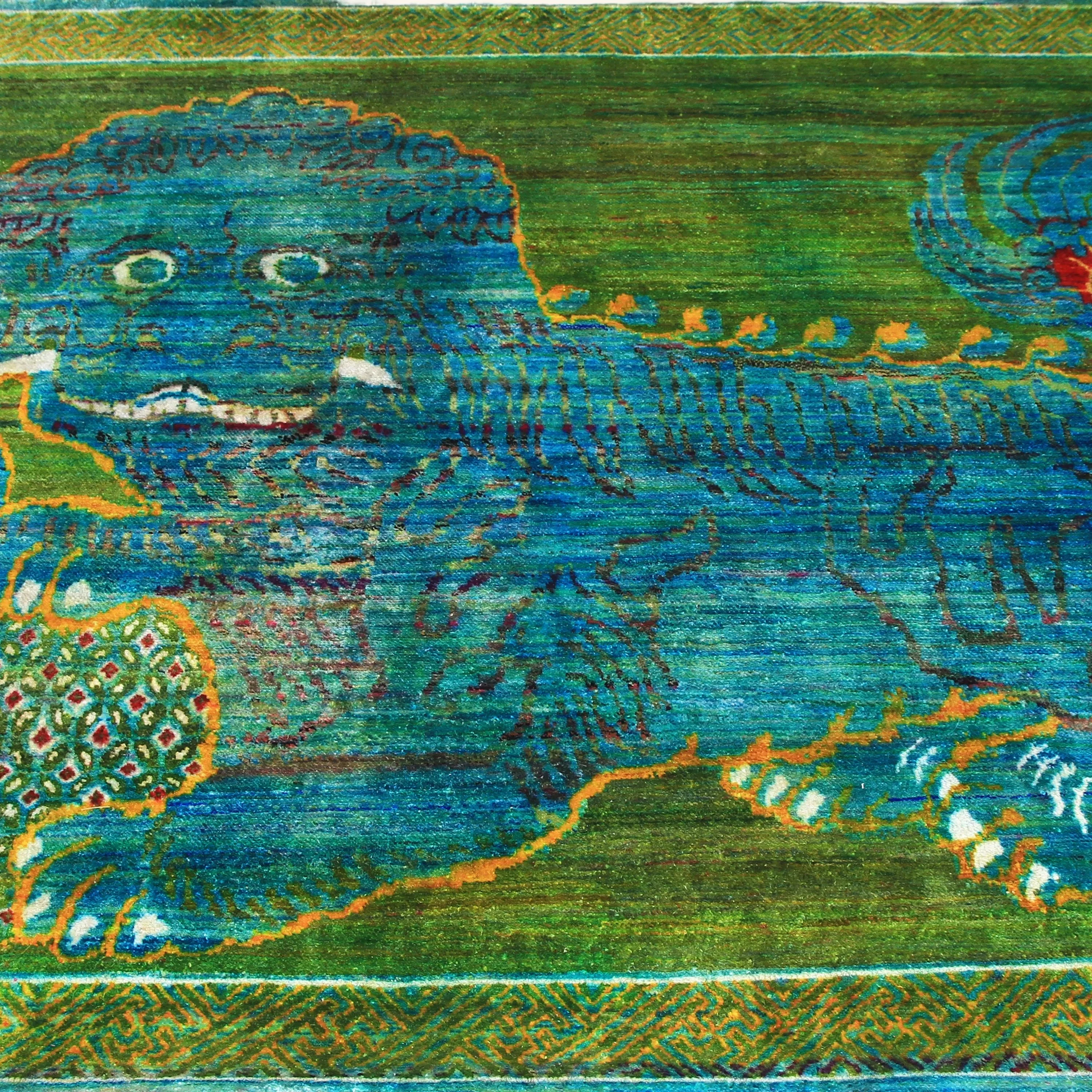 Green & Blue Alchemy Transitional Silk Rug - 4'8" x 6'9" - Image 2
