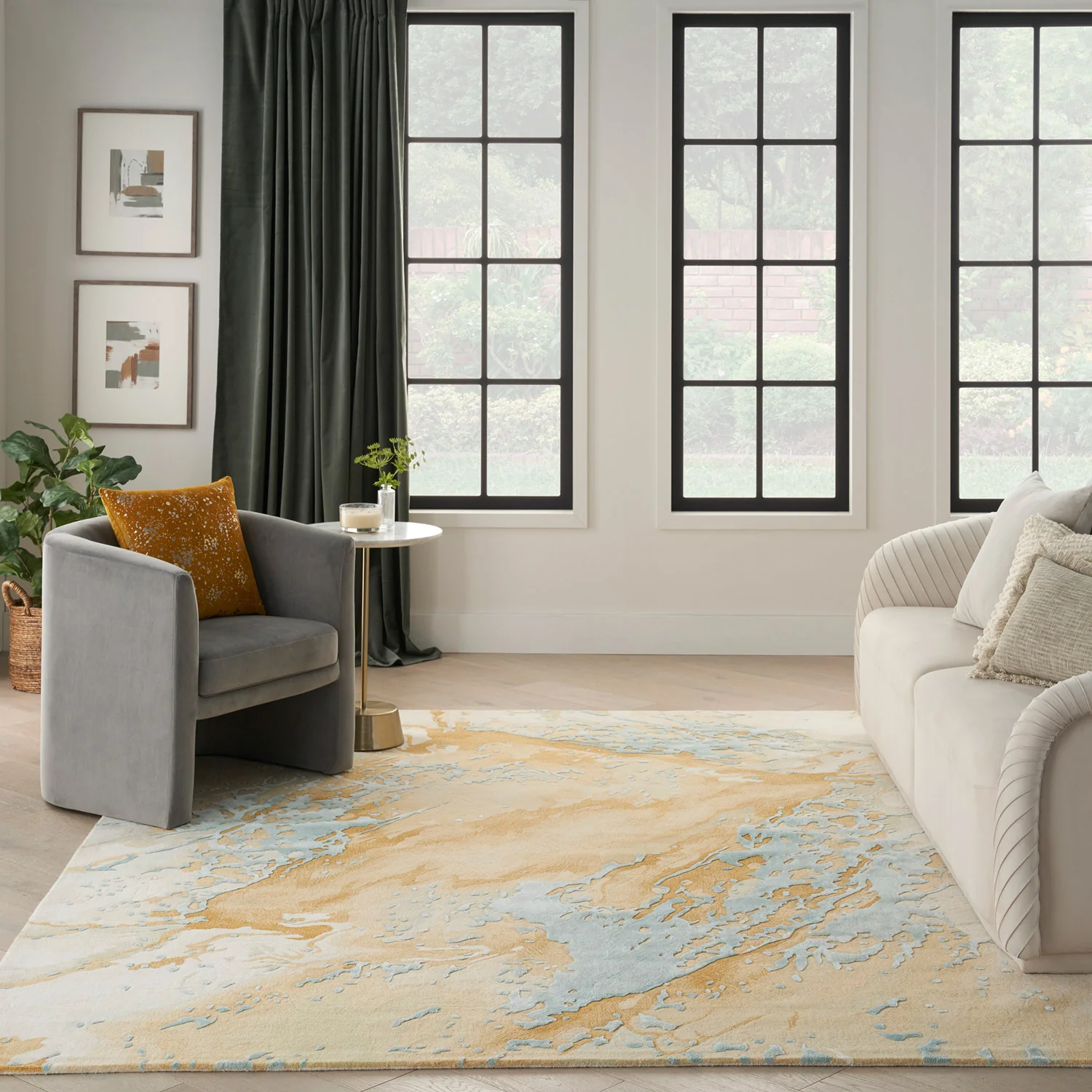 Sand Essentials Blue Contemporary Wool Blend Rug - Image 2
