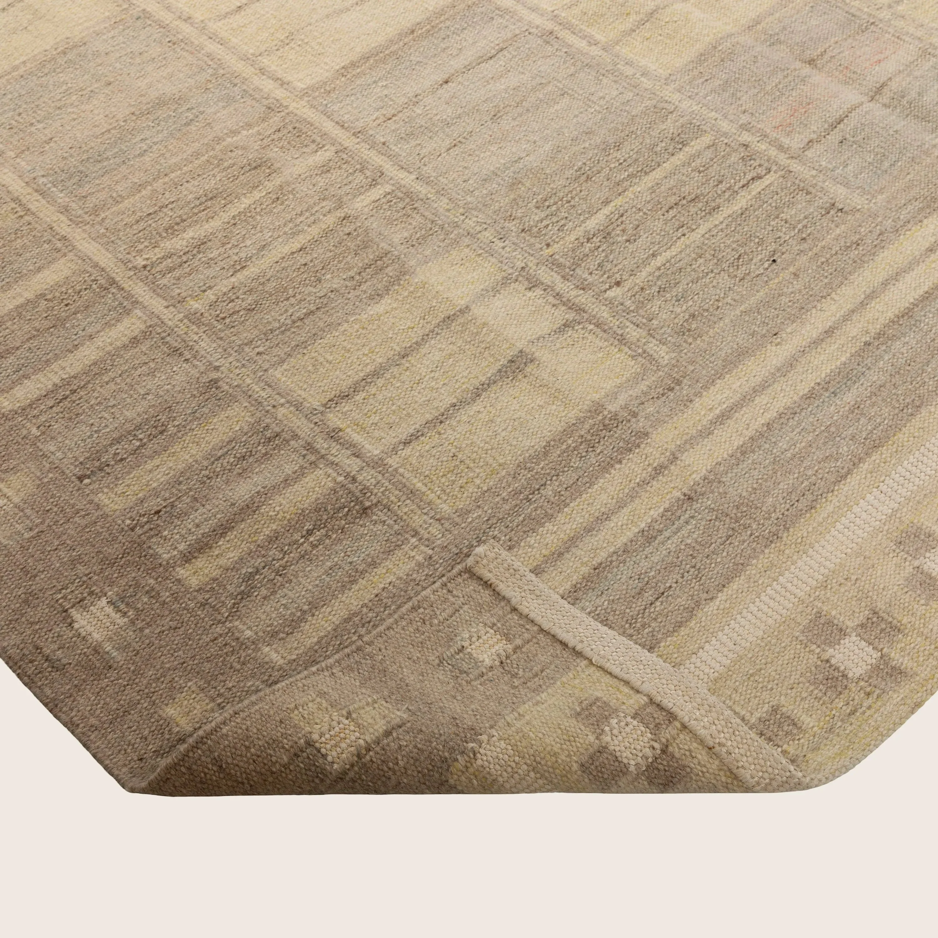 Beige Flatweave Wool Cotton Blend Rug - 9'4" x 11'8" - Image 4