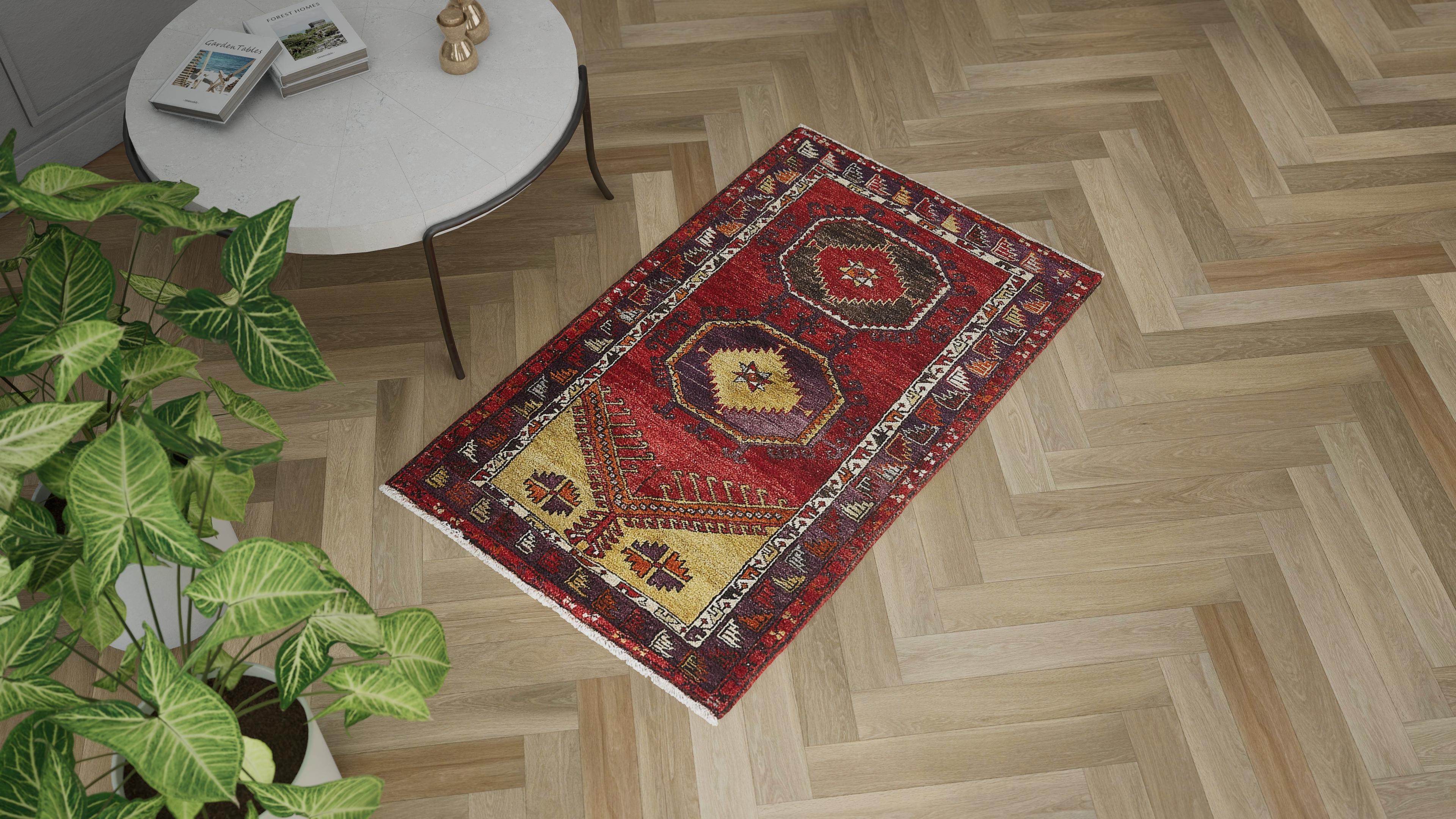 Red Vintage Kazak Wool Rug - 3'5" x 5'5" - Image 3