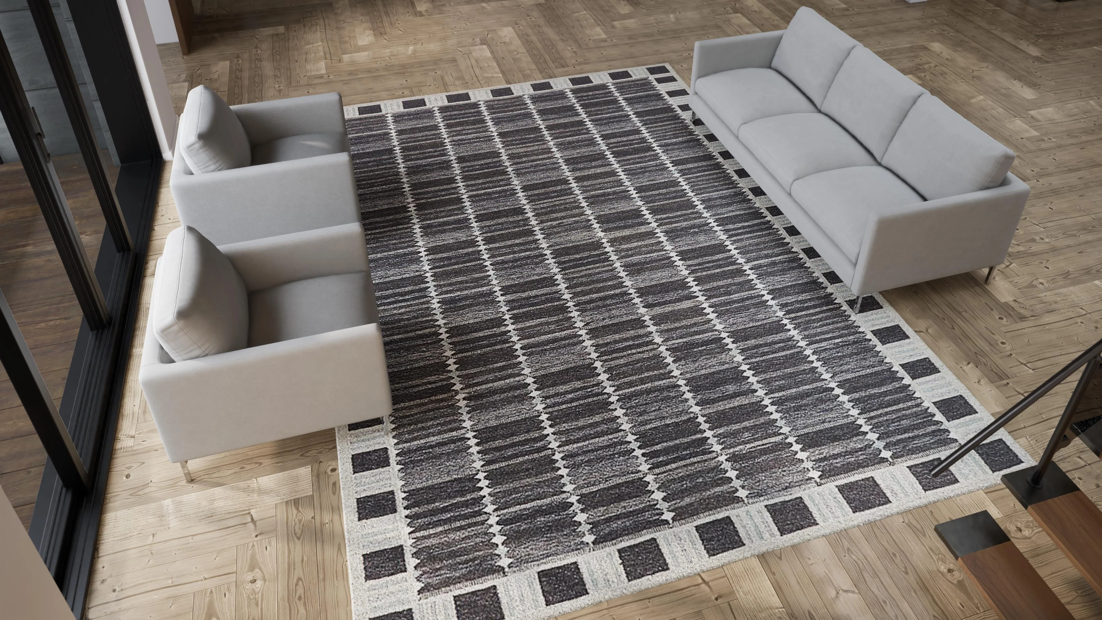 Black Flatweave Wool Rug - 10' x 14' - Image 6