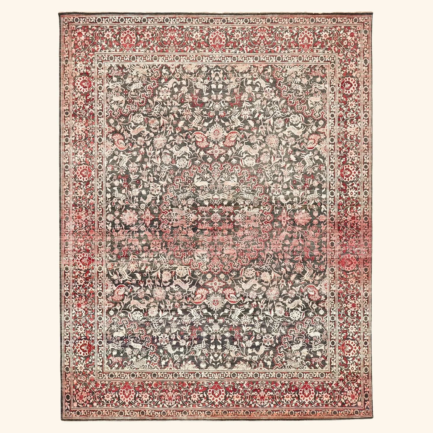 Red Traditional Wool Silk Blend Rug - 12'1" x 15'6"