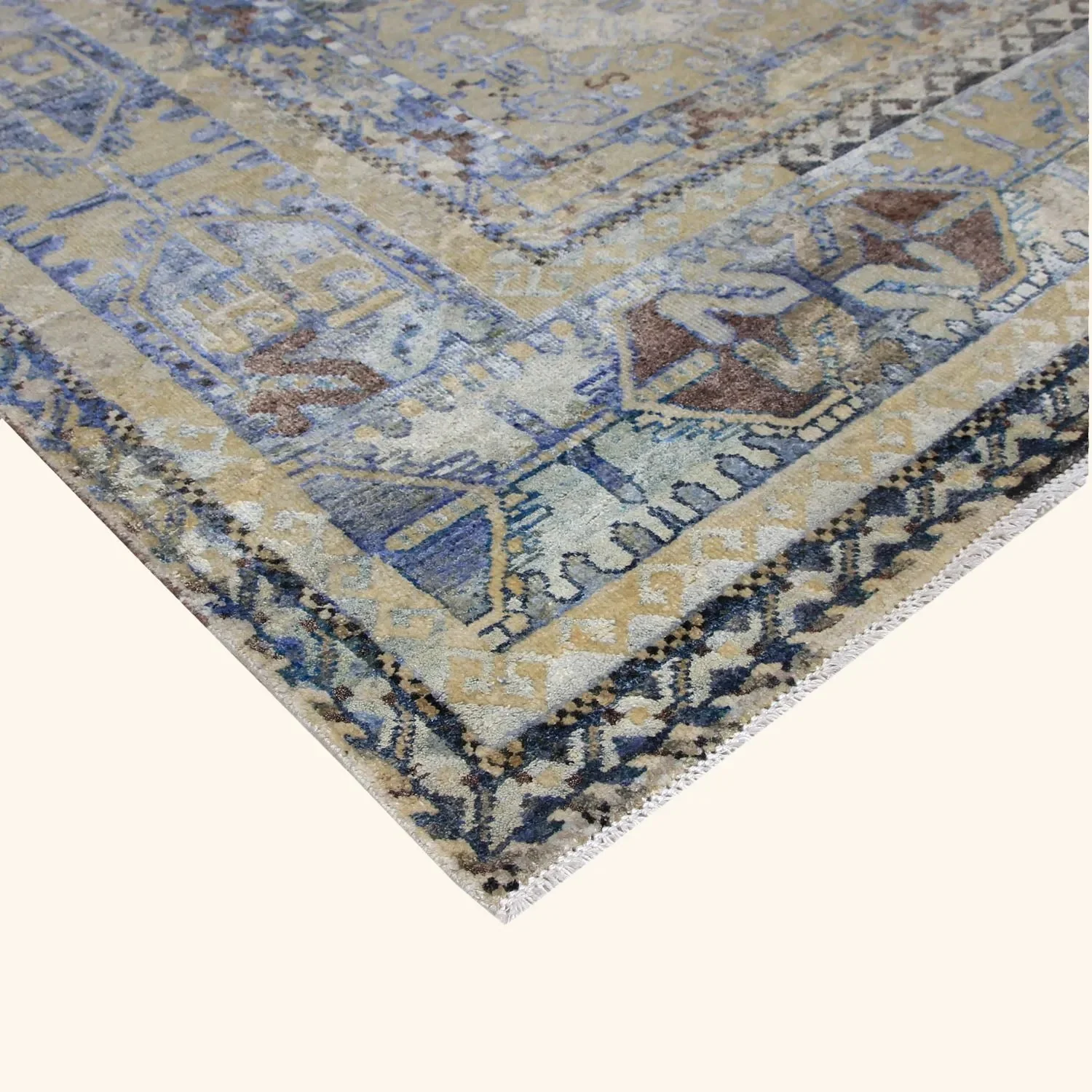 Blue Transitional Wool Silk Blend Rug - 7'11" x 9'9" - Image 6