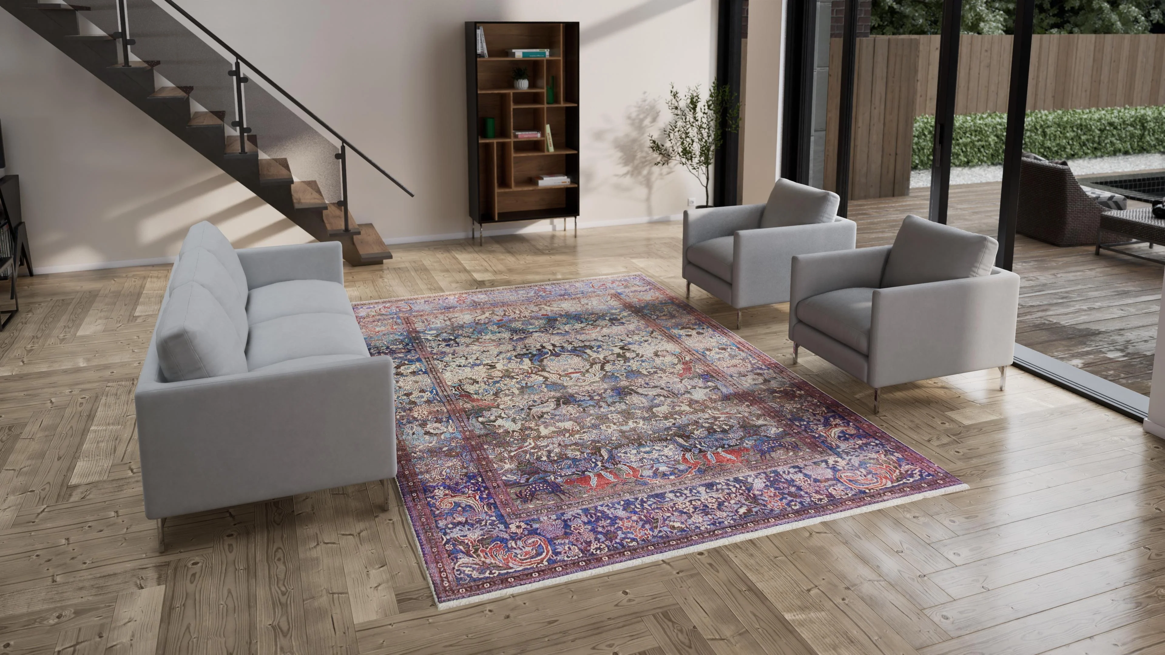 Blue Transitional Wool Rug - 8'11" x 12'2" - Image 3