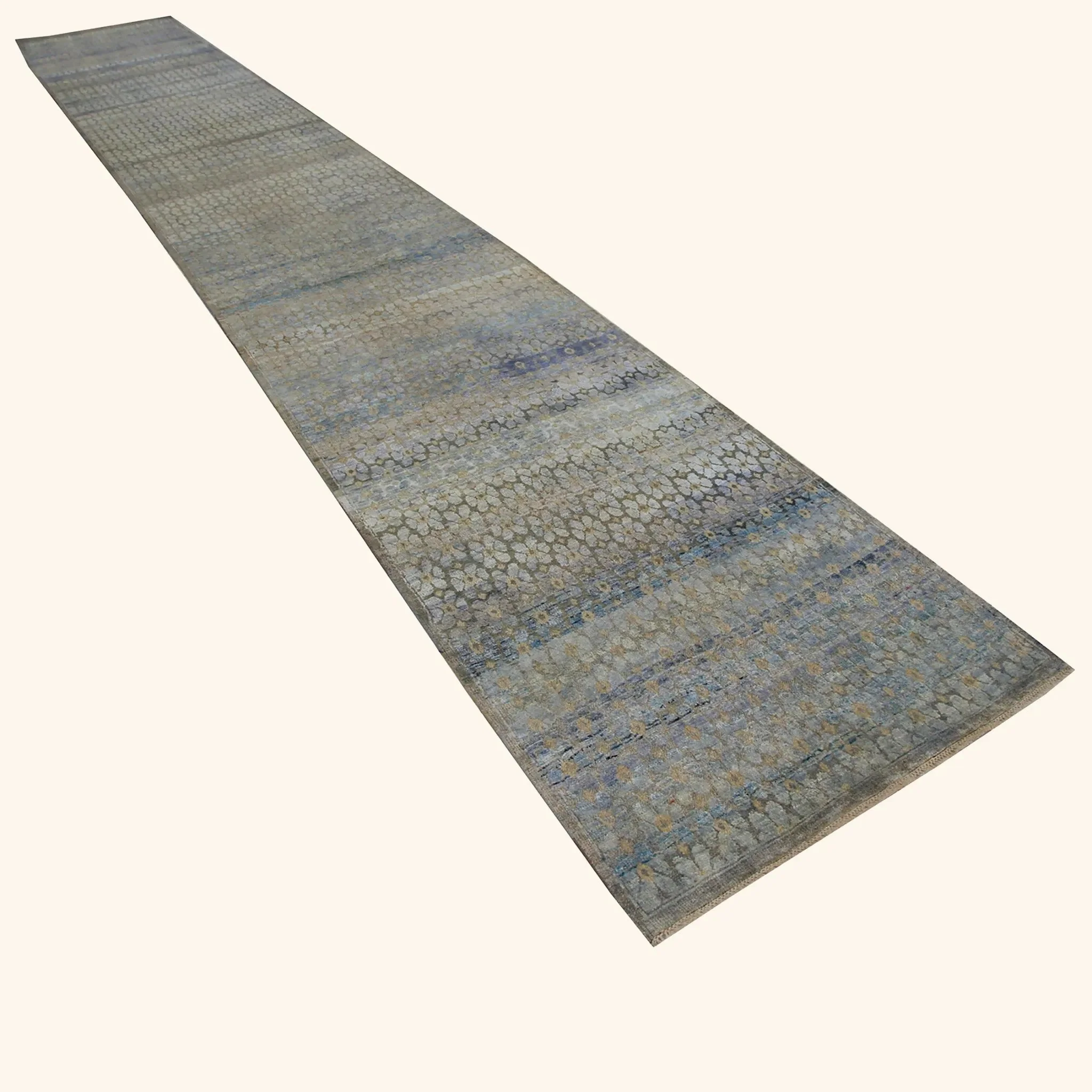 Green Transitional Wool Silk Blend Runner - 3'1" x 20'10" - Image 4