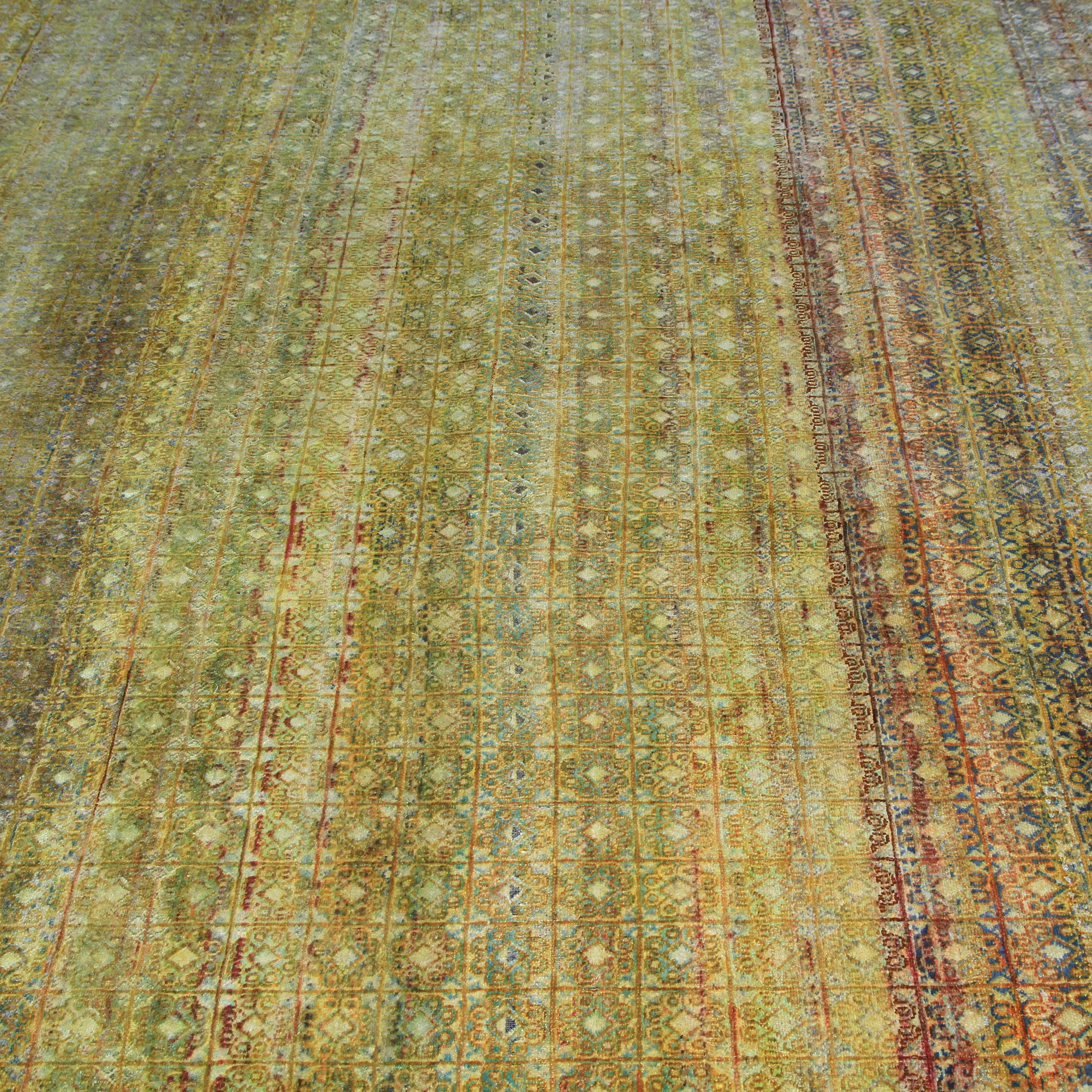 Yellow-Green Transitional Silk Rug - 7'10" x 10'4" - Image 4