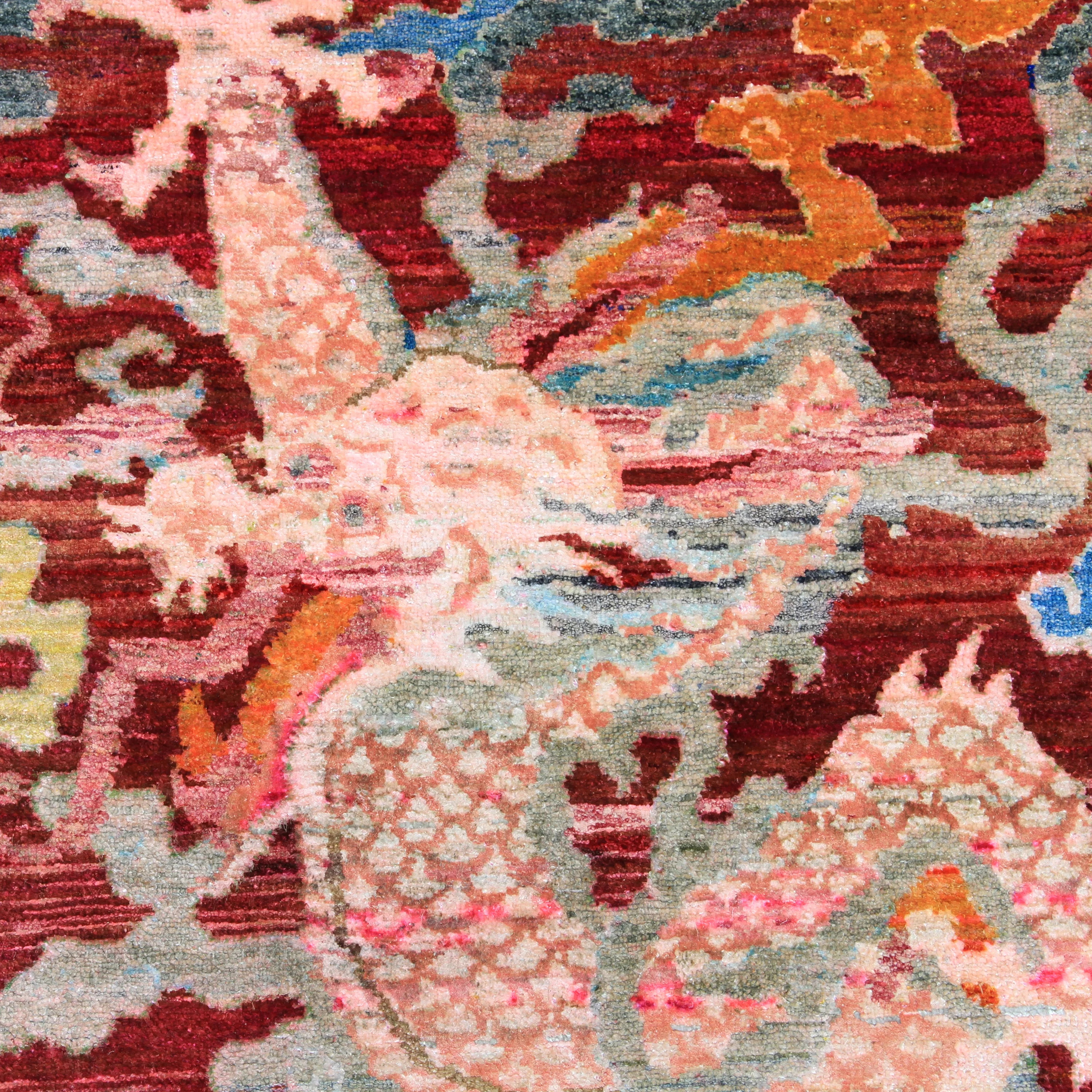 Red Multicolored Transitional Silk Rug - 8'10" x 12'8" - Image 4