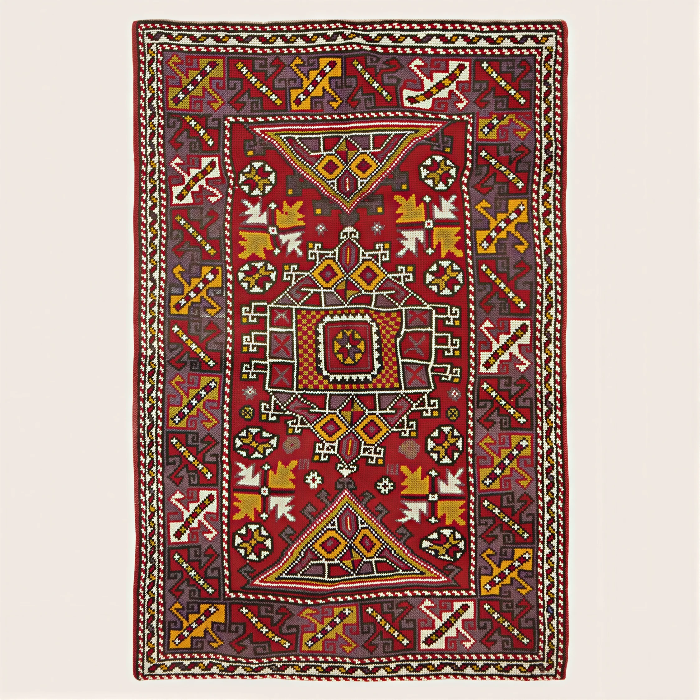 Multicolored Vintage Traditional Turkish Wool Rug - 4'1" x 6'4"