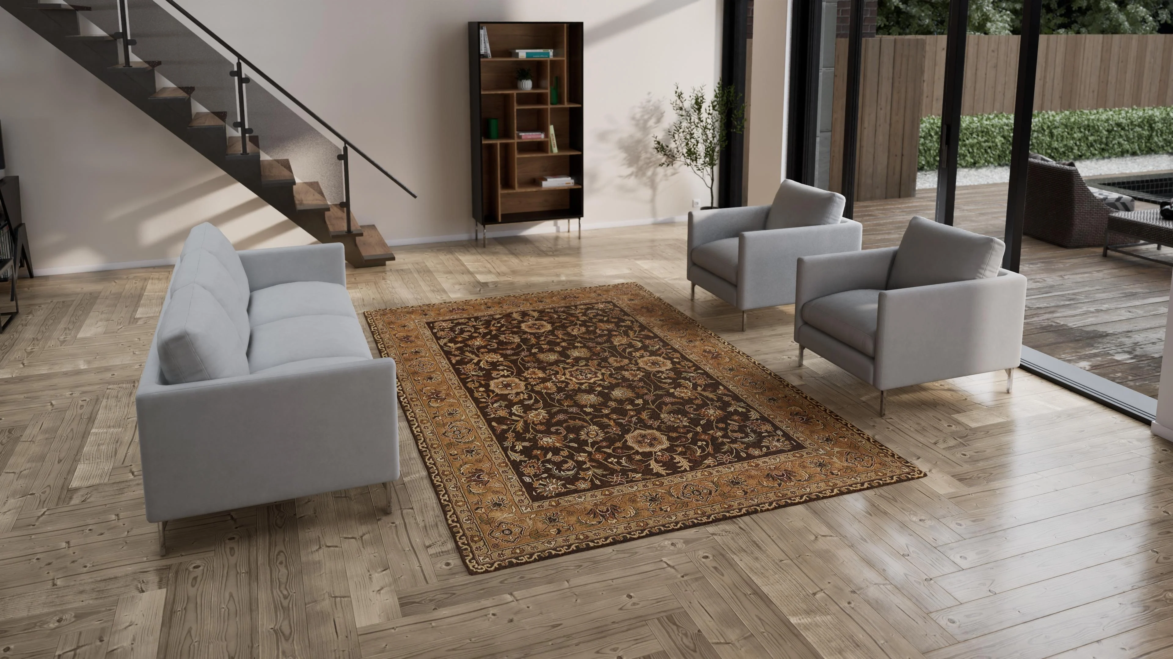 Beige Traditional Wool Rug - 7'1" x 11' - Image 3
