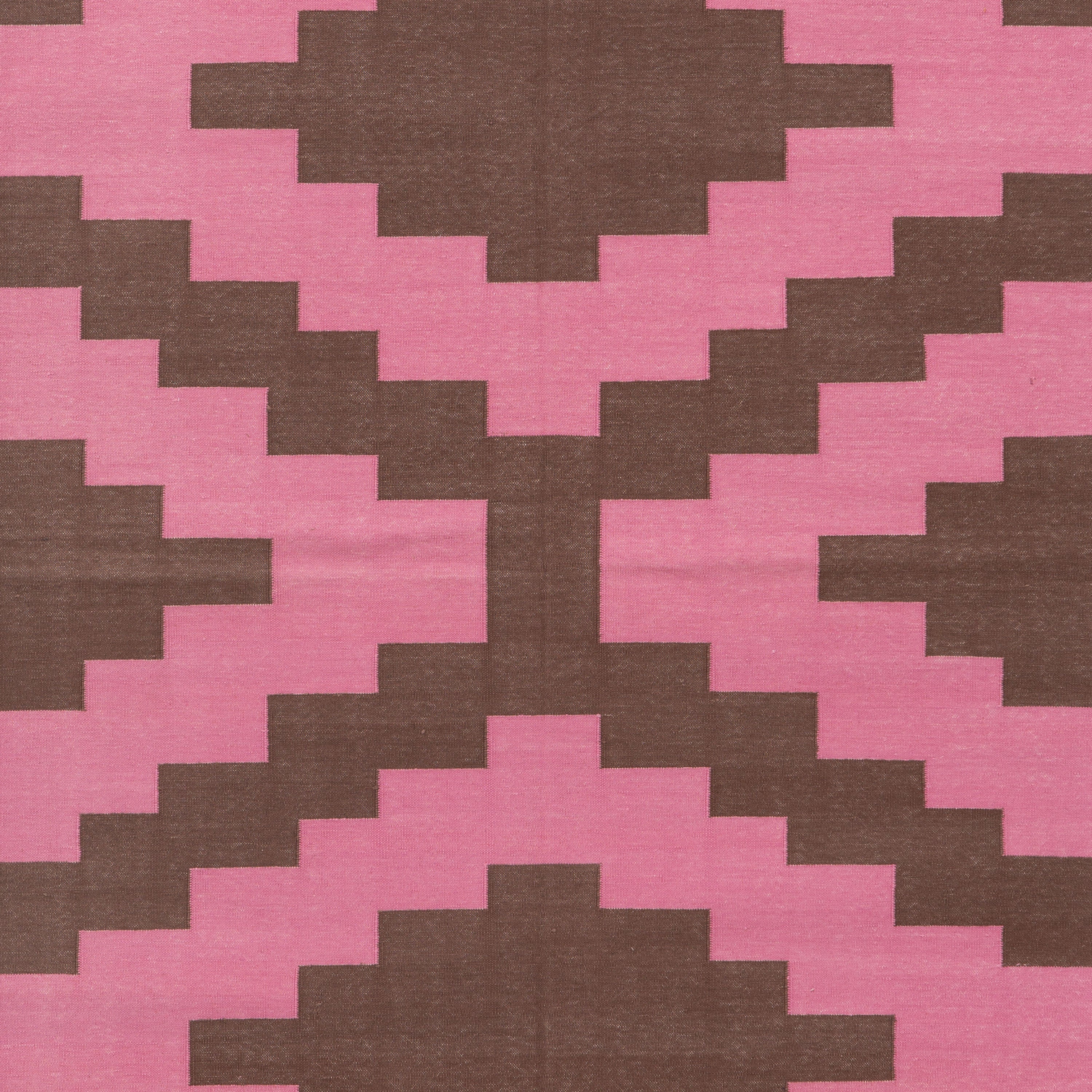 Pink & Brown Geometric Flatweave Cotton Rug - 3'6" x 5'6" - Image 2