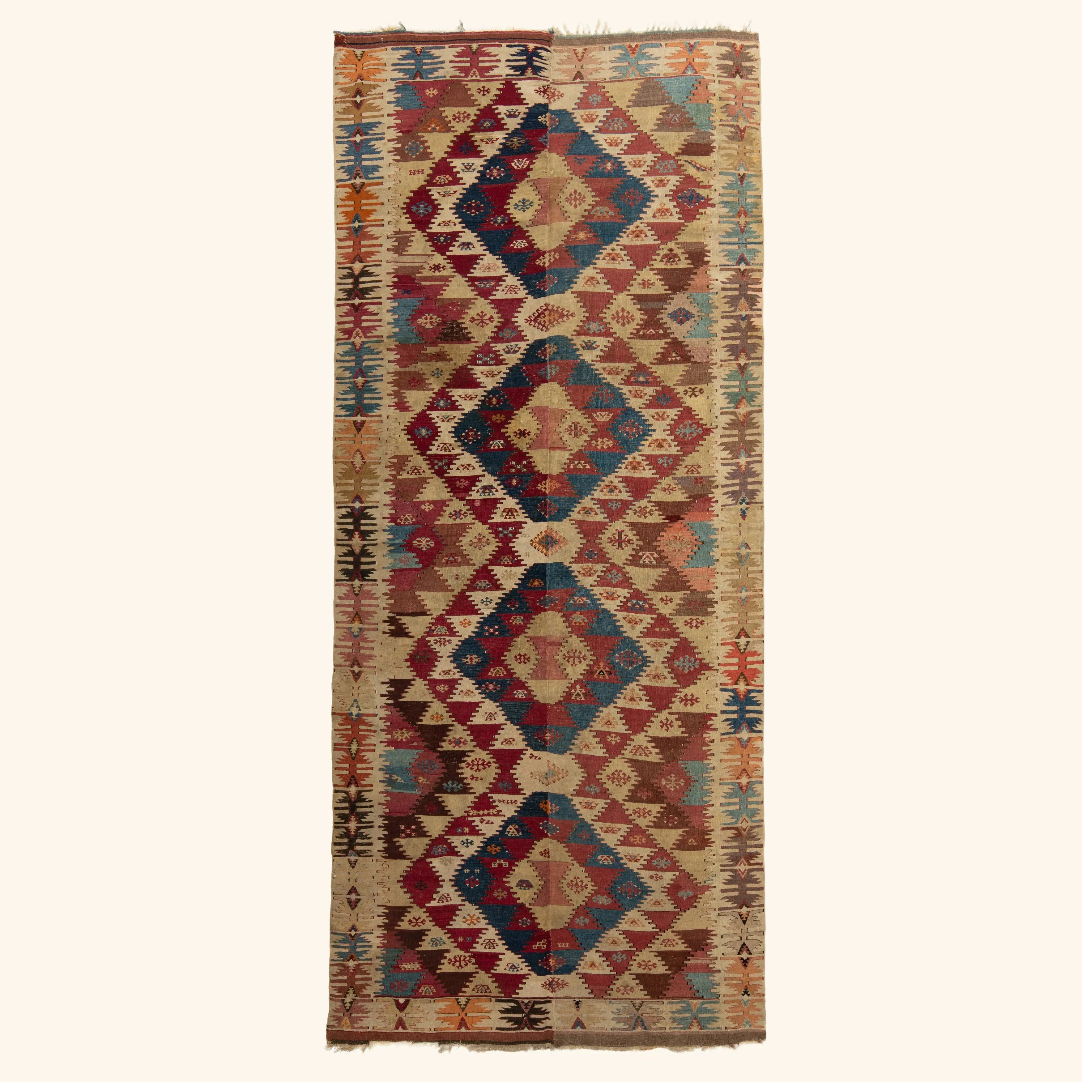 Multicolored Flatweave Wool Runner - 5'1" x 12'4"