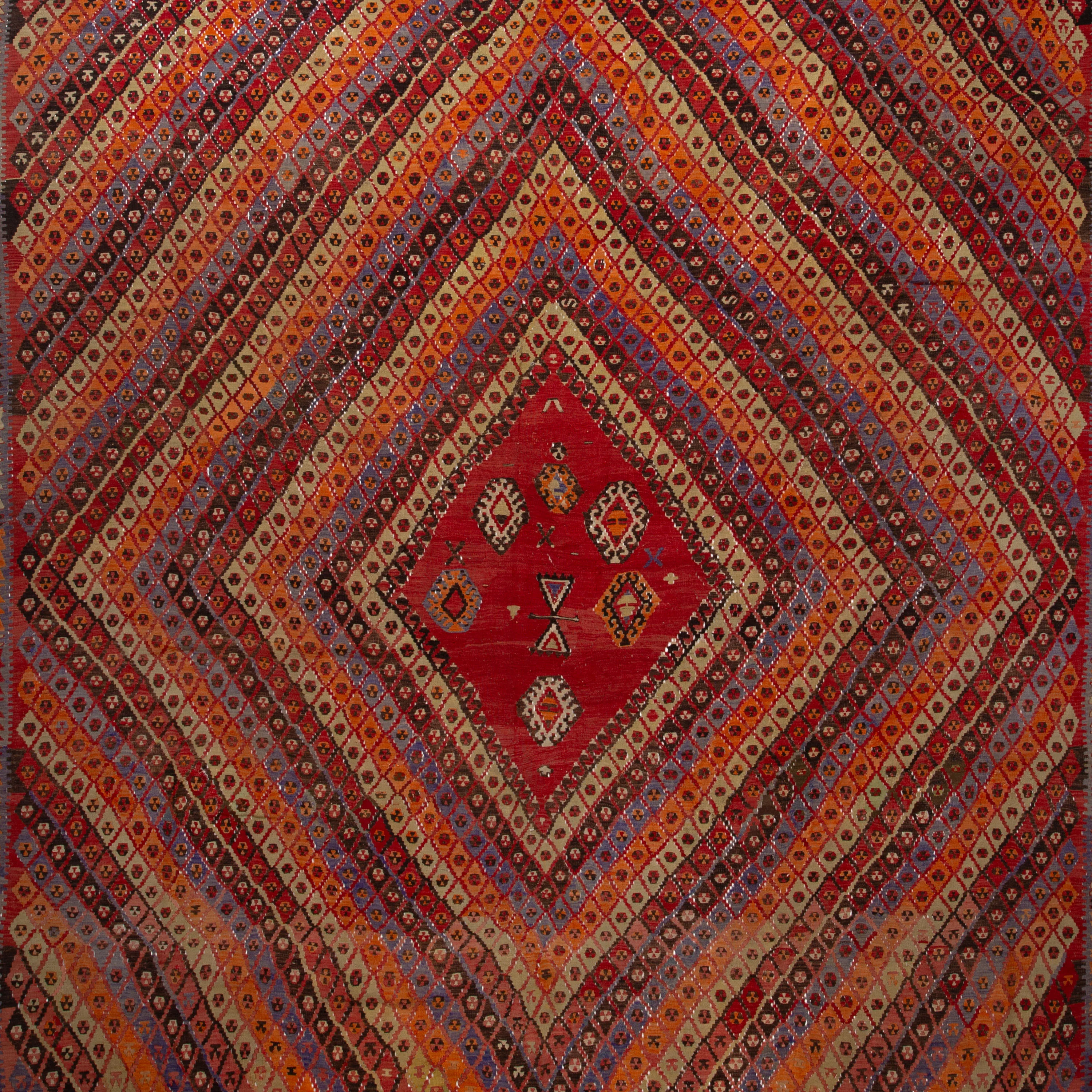 Multicolored Vintage Anatolian Wool Kilim - 10'6" x 12'2" - Image 2