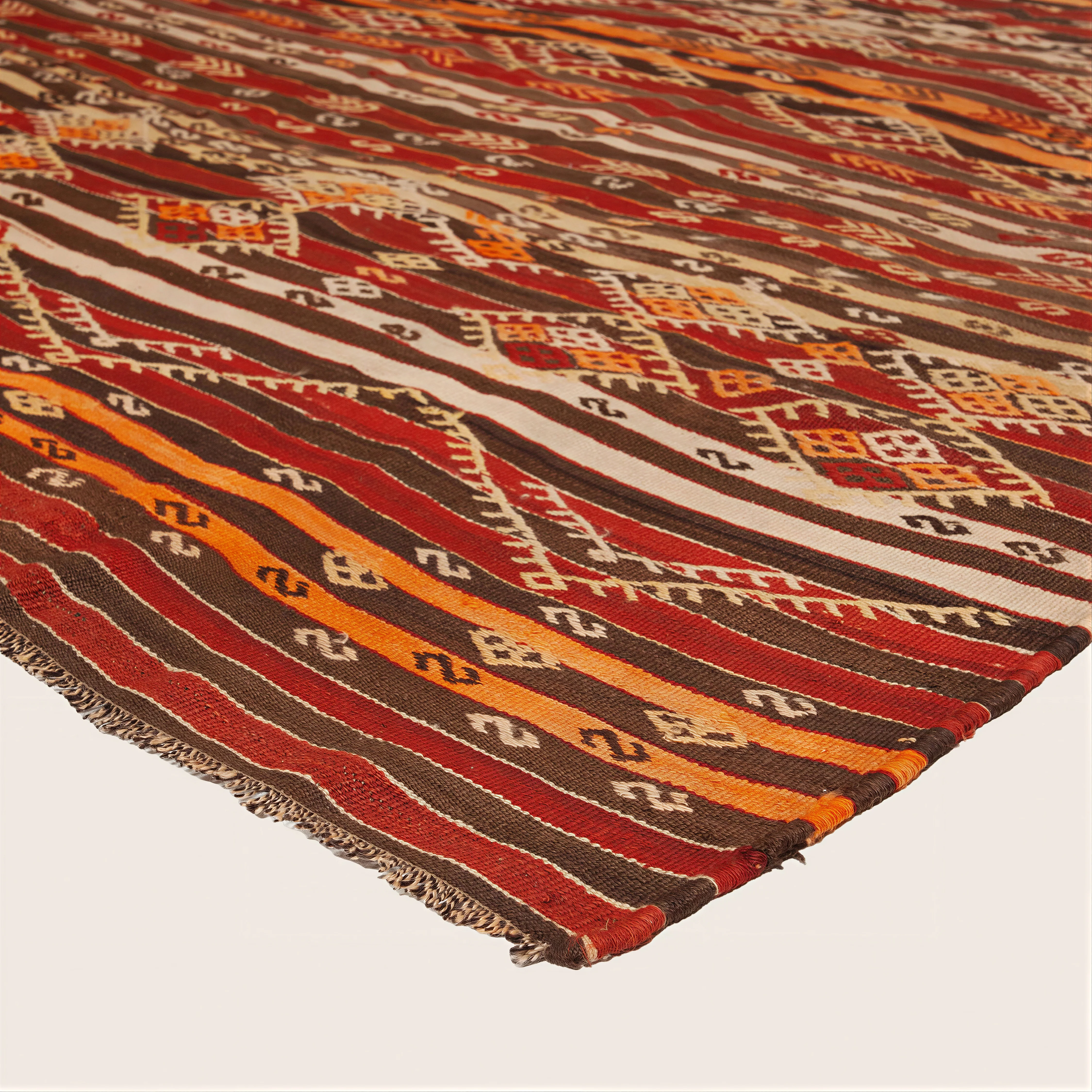 Red & Orange Vintage Flatweave Anatolian Wool Kilim - 6'2" x 9'3" - Image 4