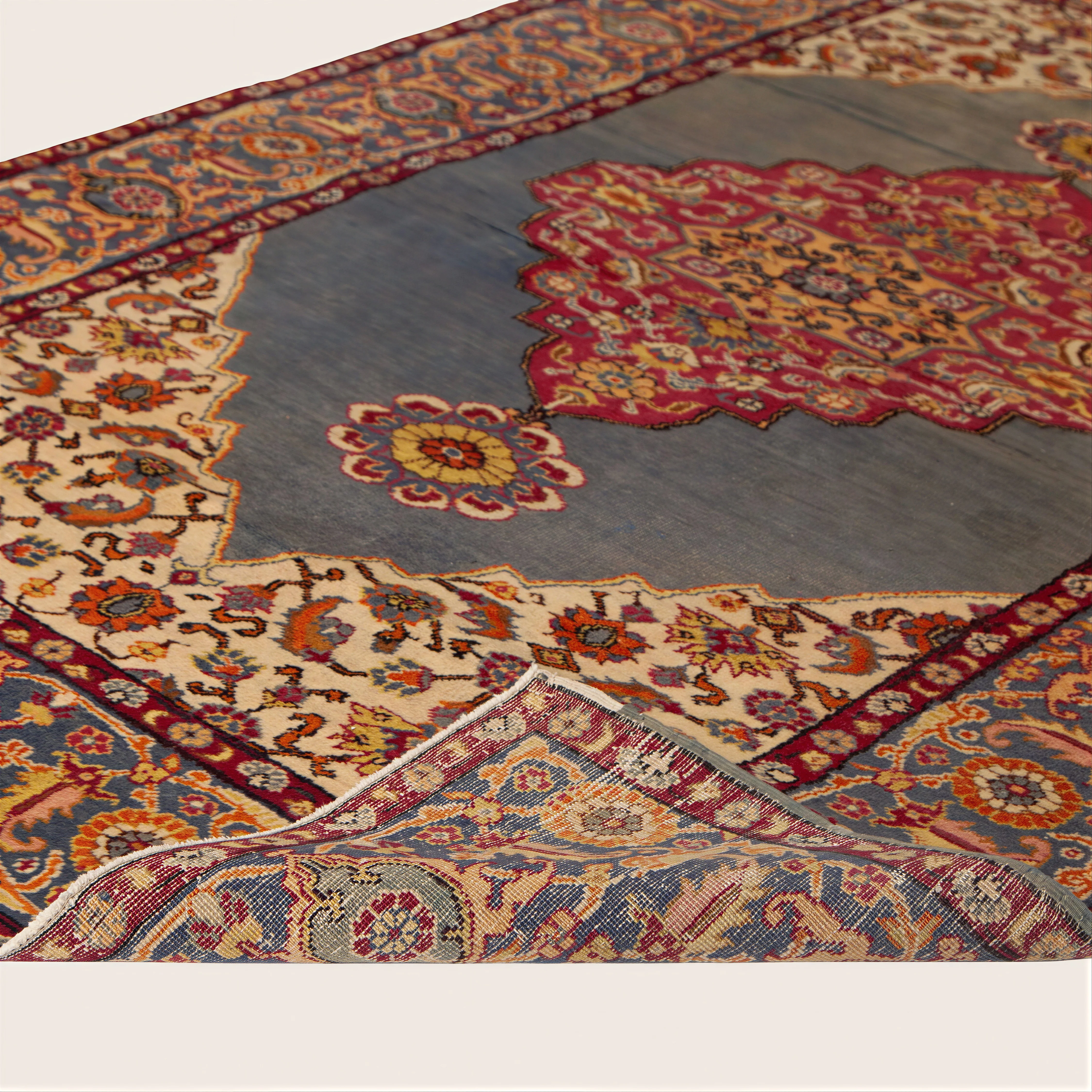 Beige & Blue Vintage Traditional Anatolian Wool Rug - 3'11" x 5'10" - Image 4
