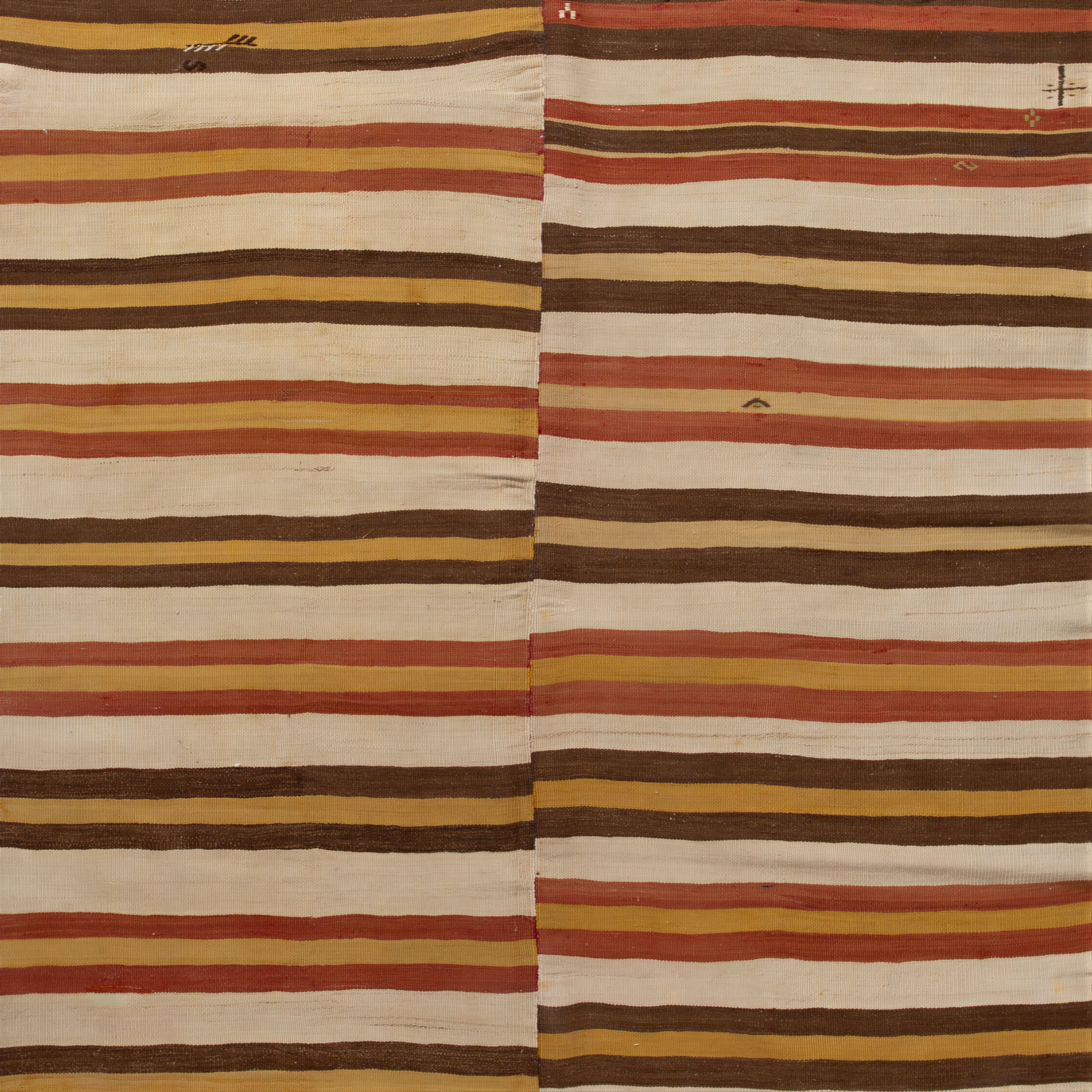 Brown & Yelllow Stripe Vintage Flatweave Anatolian Wool Rug - 5'8" x 11'8" - Image 2