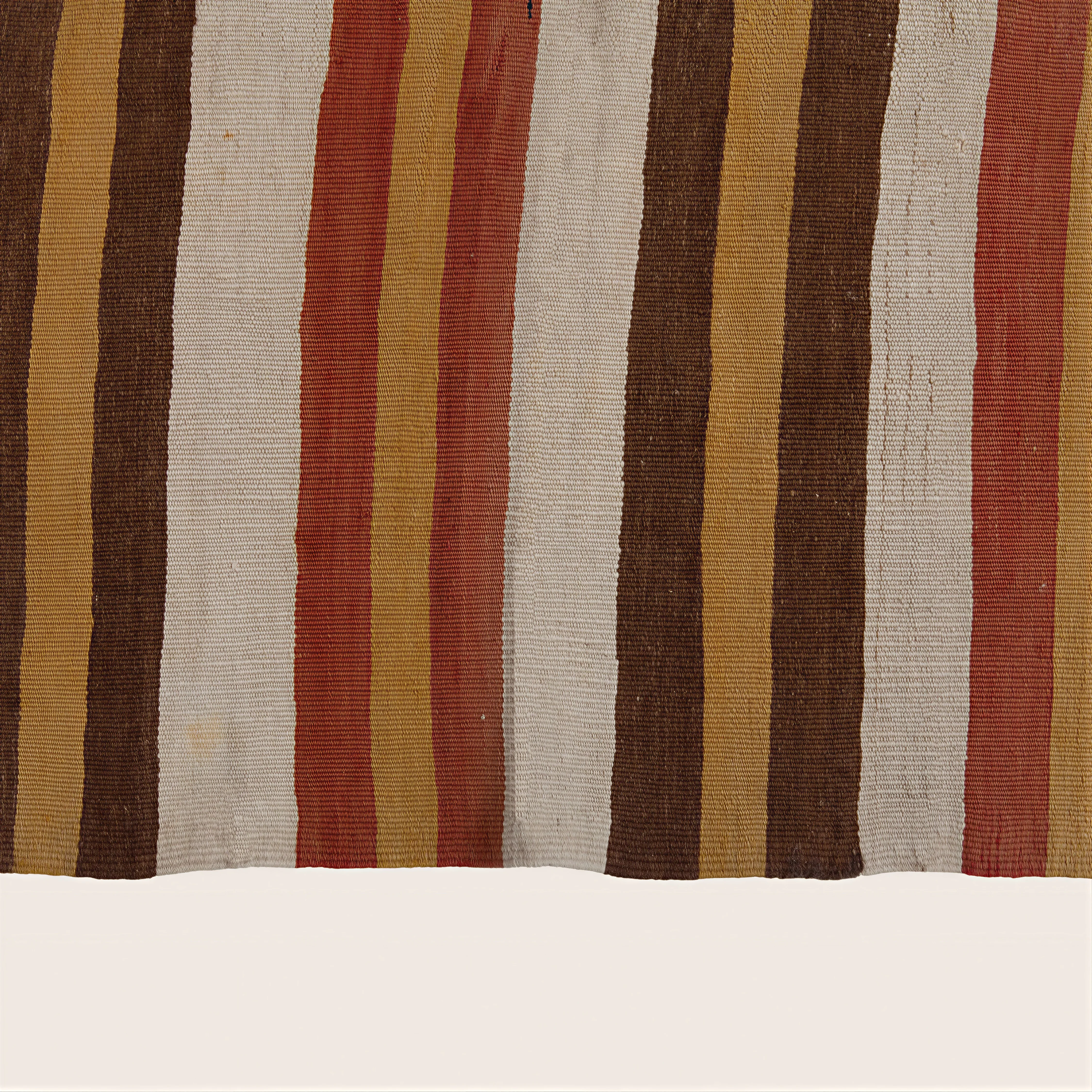 Brown & Yelllow Stripe Vintage Flatweave Anatolian Wool Rug - 5'8" x 11'8" - Image 5