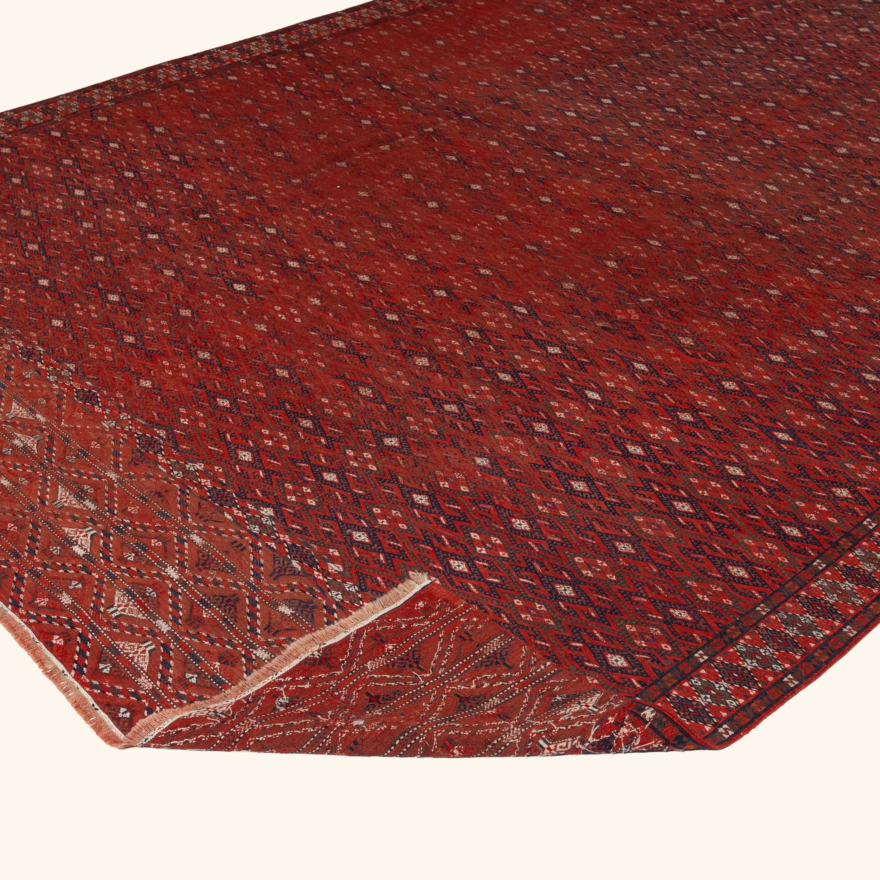 Red Vintage Flatweave Anatolian Wool Rug - 7'1" x 13'6" - Image 4