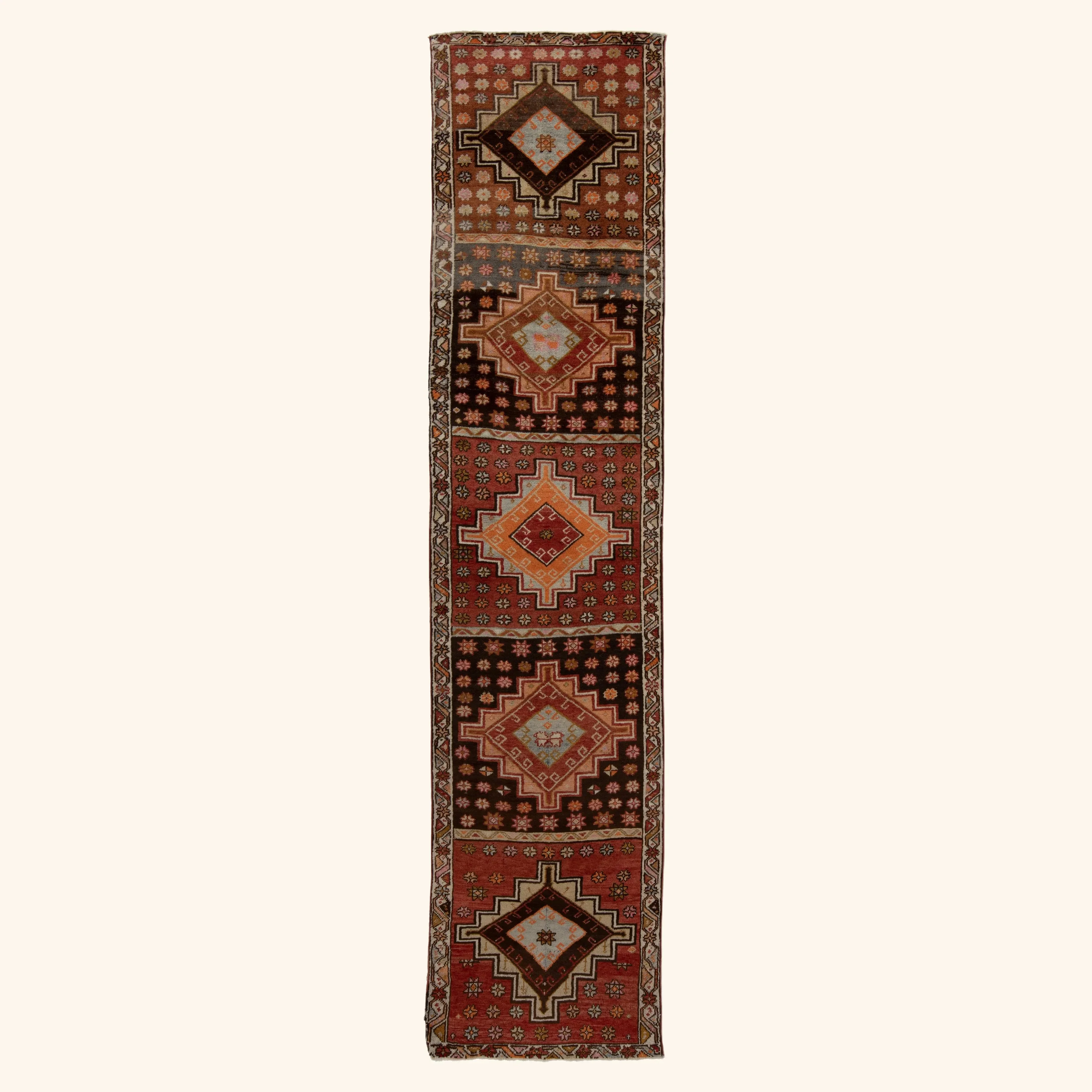 Multicolored Traditional Wool Runner - 3' x 14'