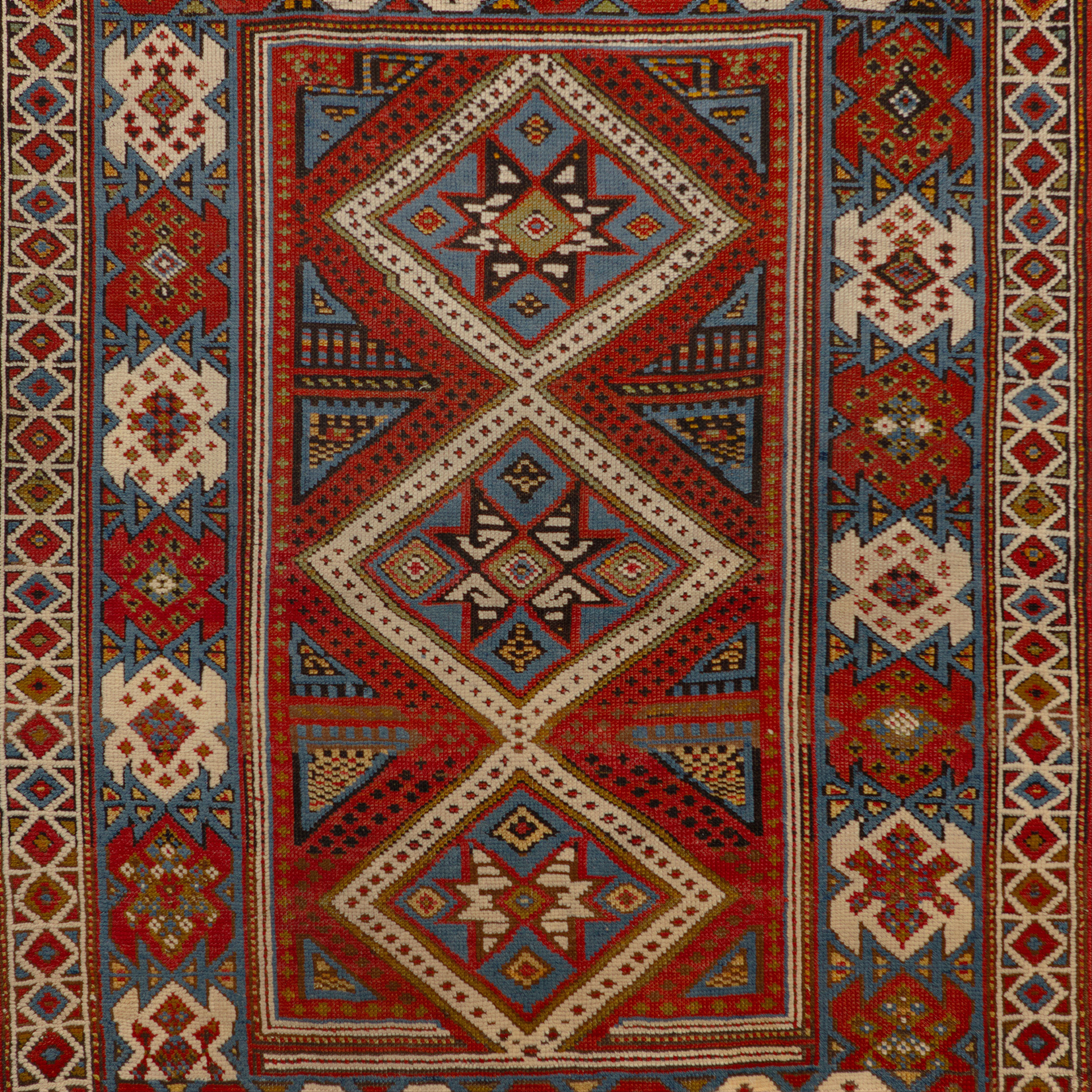 Red & Blue Vintage Traditional Anatolian Wool Rug - 3'8" x 4'9" - Image 2