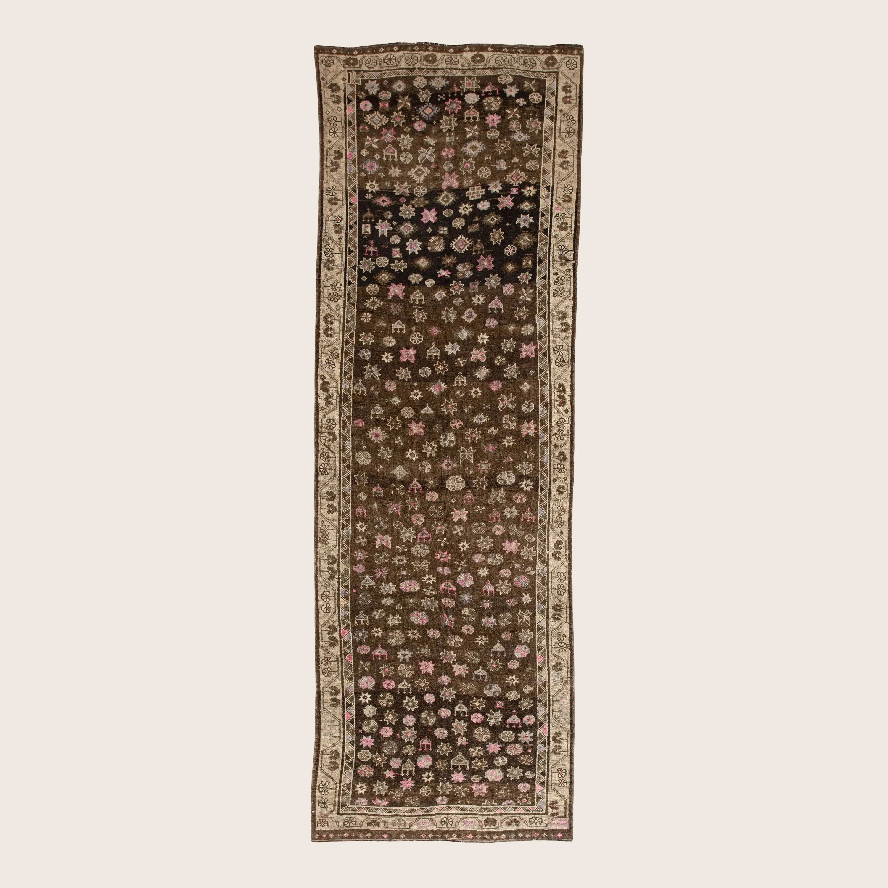 Brown Vintage Traditional Anatolian Wool Runner - 3'11" x 12"