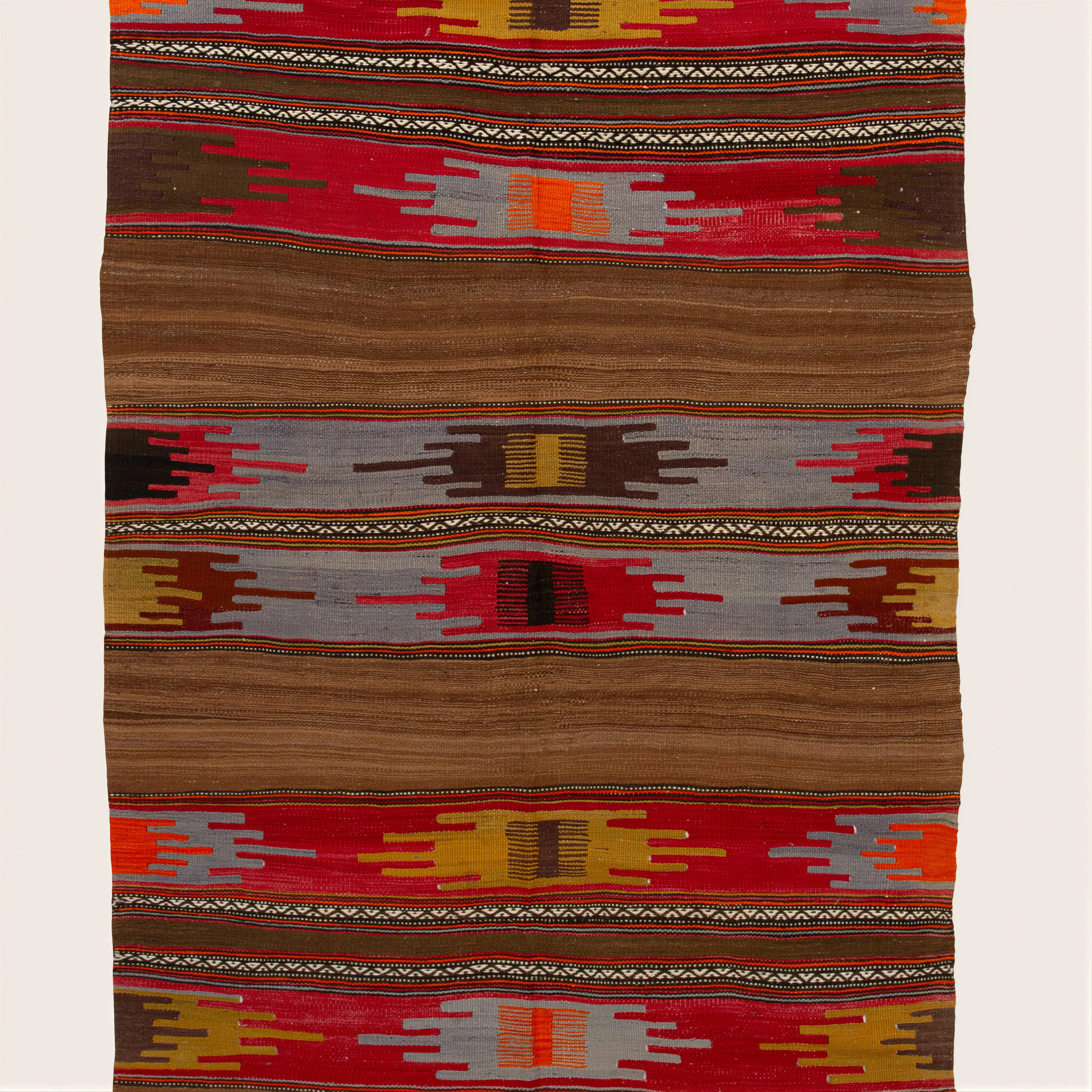 Brown Vintage Anatolian Flatweave Wool Runner - 4'4" x 13' - Image 2