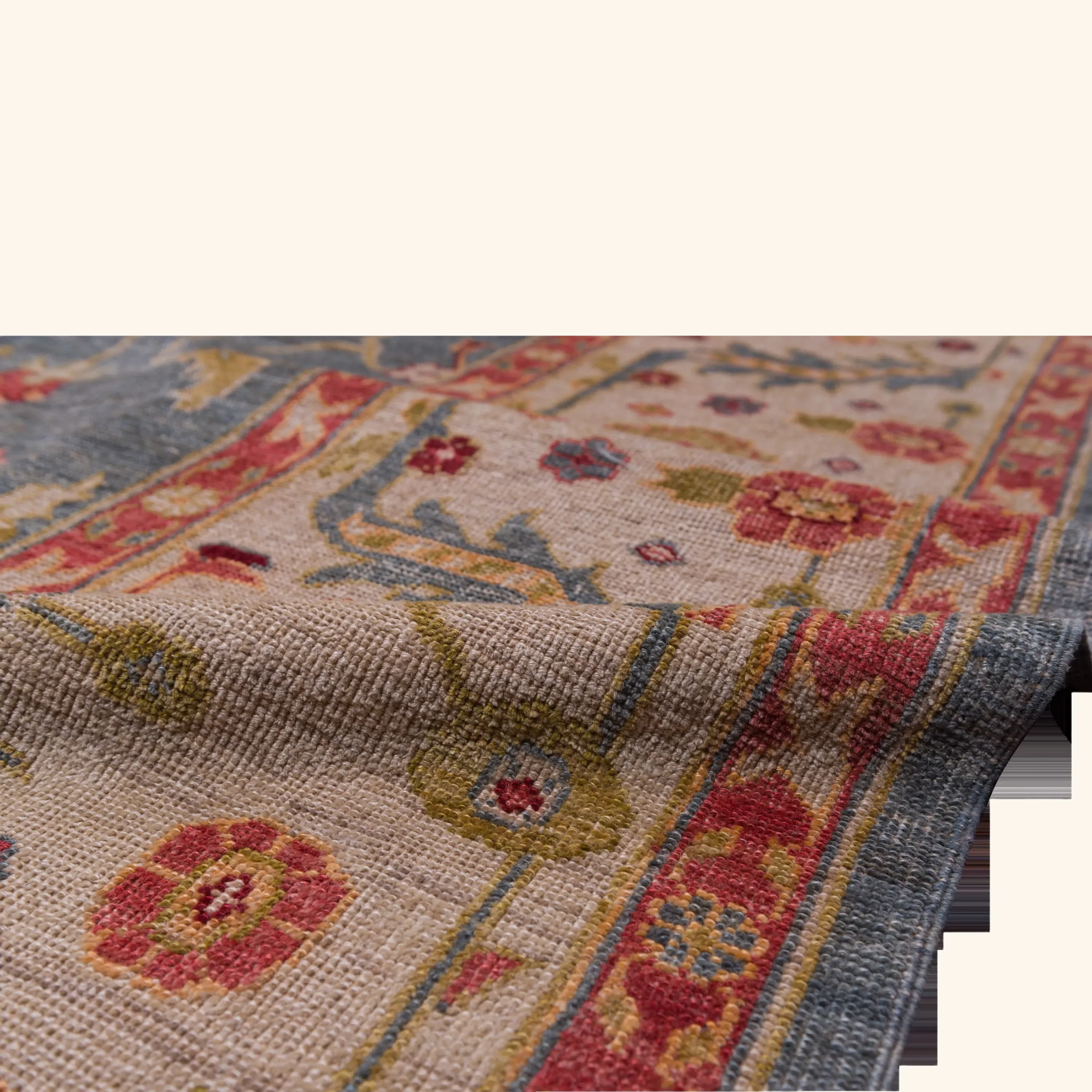 Blue and Red Oushak Angora Wool Rug - 13'7" x 17' - Image 4