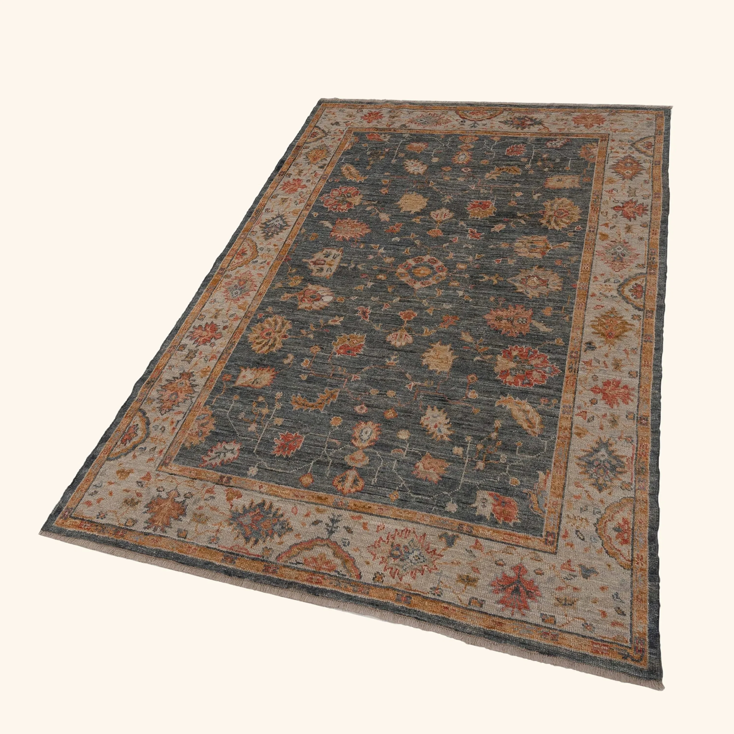 Blue-Grey Oushak Angora Wool Rug - 6' x 9' - Image 3