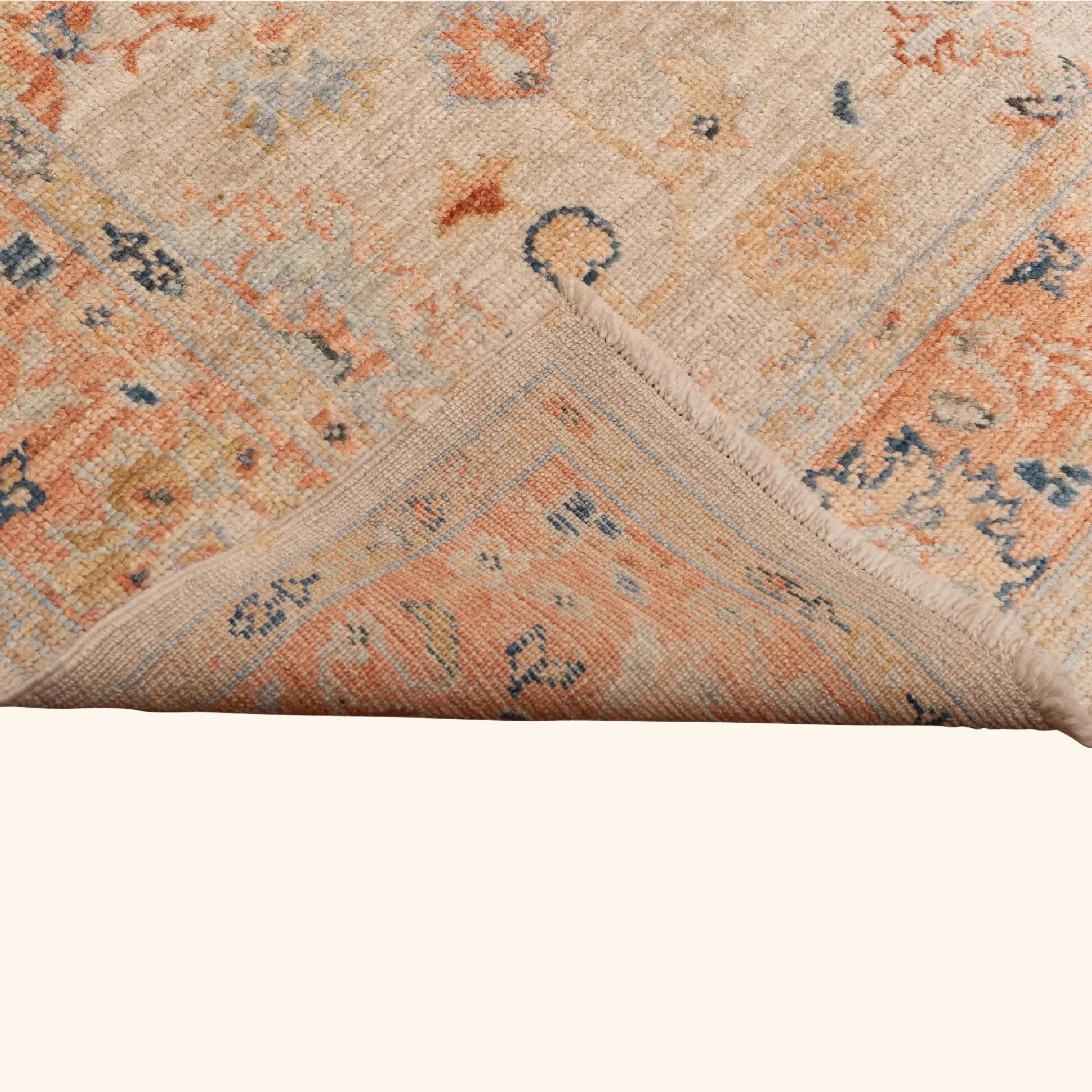 Beige & Orange Traditional Turkish Oushak Wool Rug - 4'11" x 6'8" - Image 3