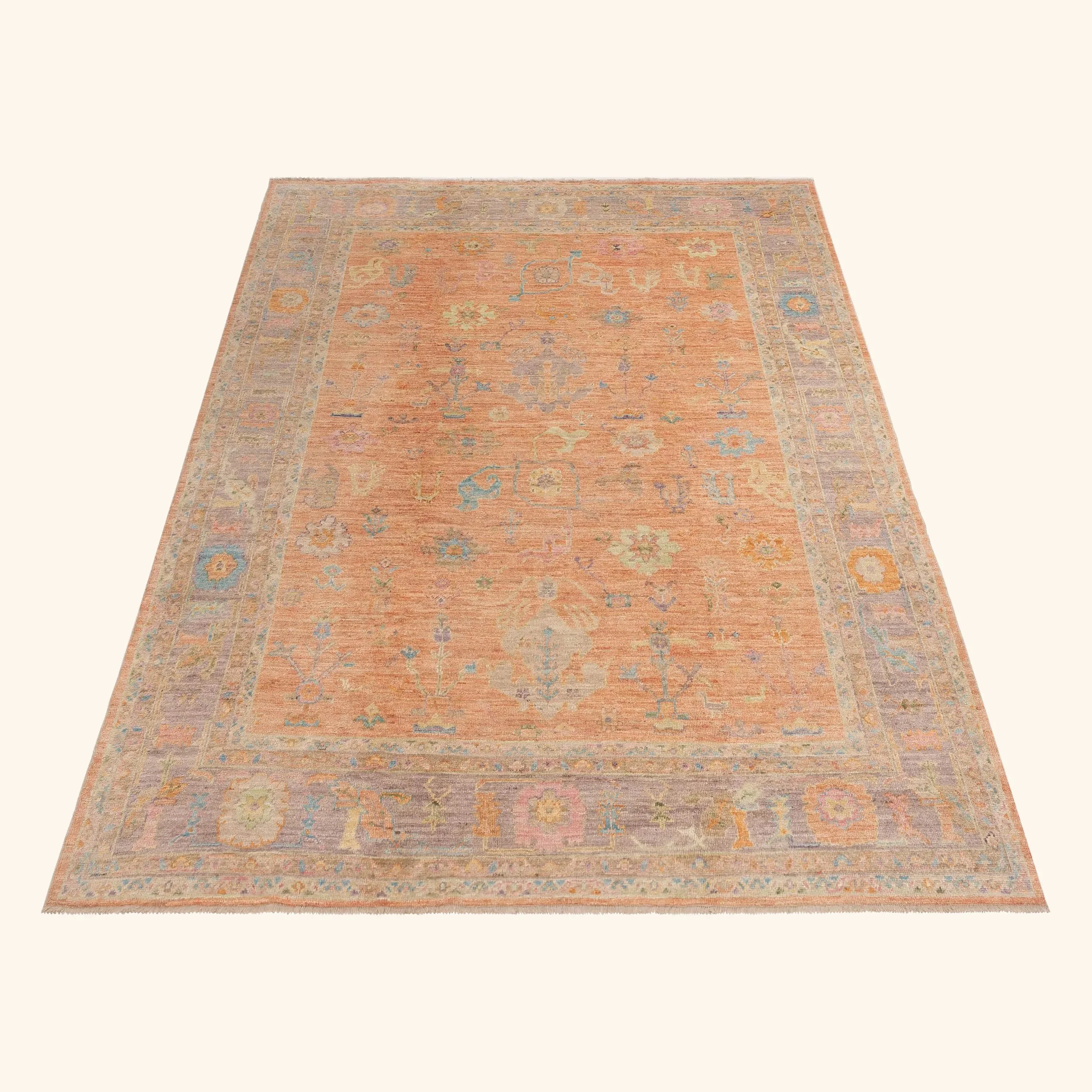 Orange Traditional Turkish Oushak Wool Rug - 9'3" x 11'7" - Image 5