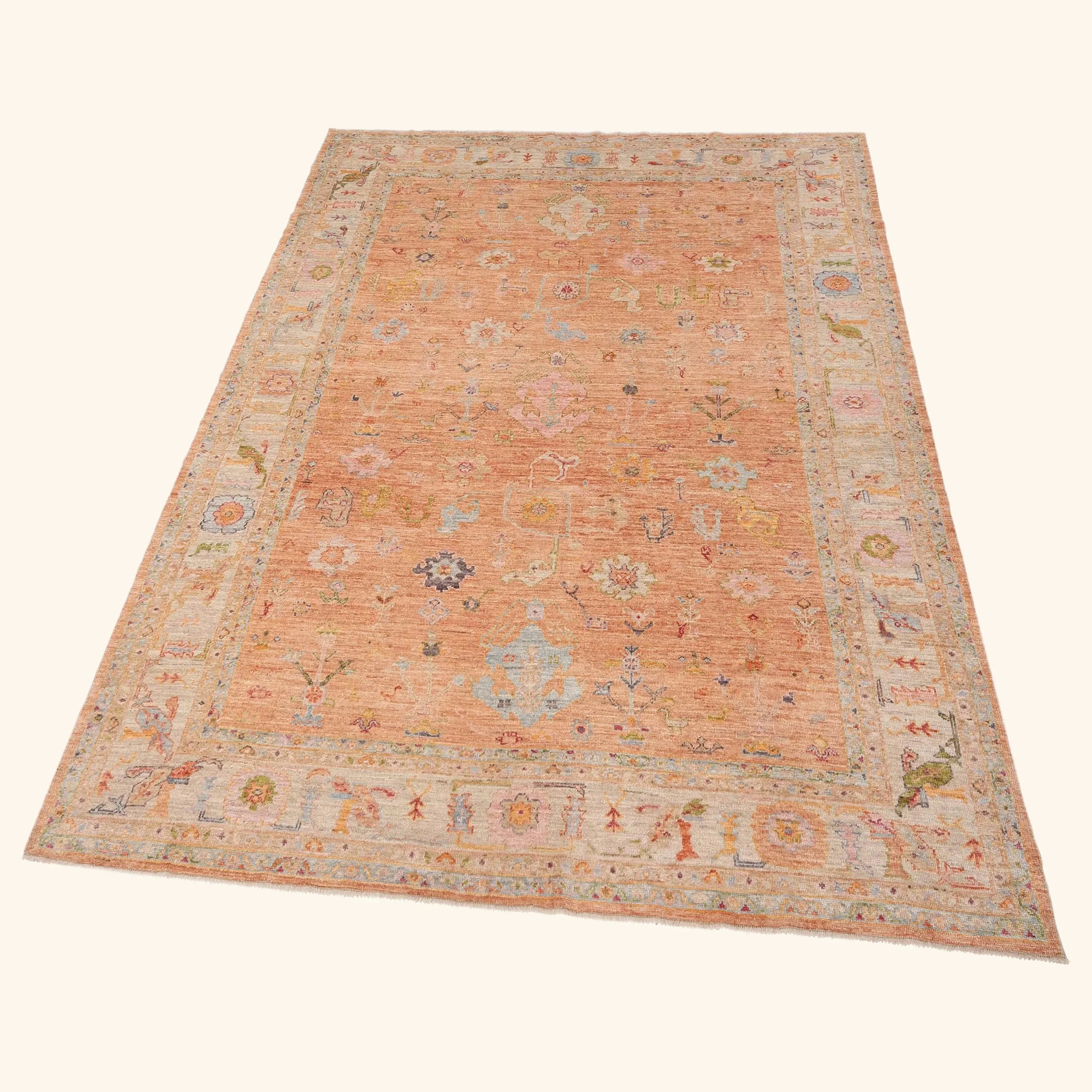 Orange Traditional Turkish Oushak Wool Rug - 10'1" x 14' - Image 5