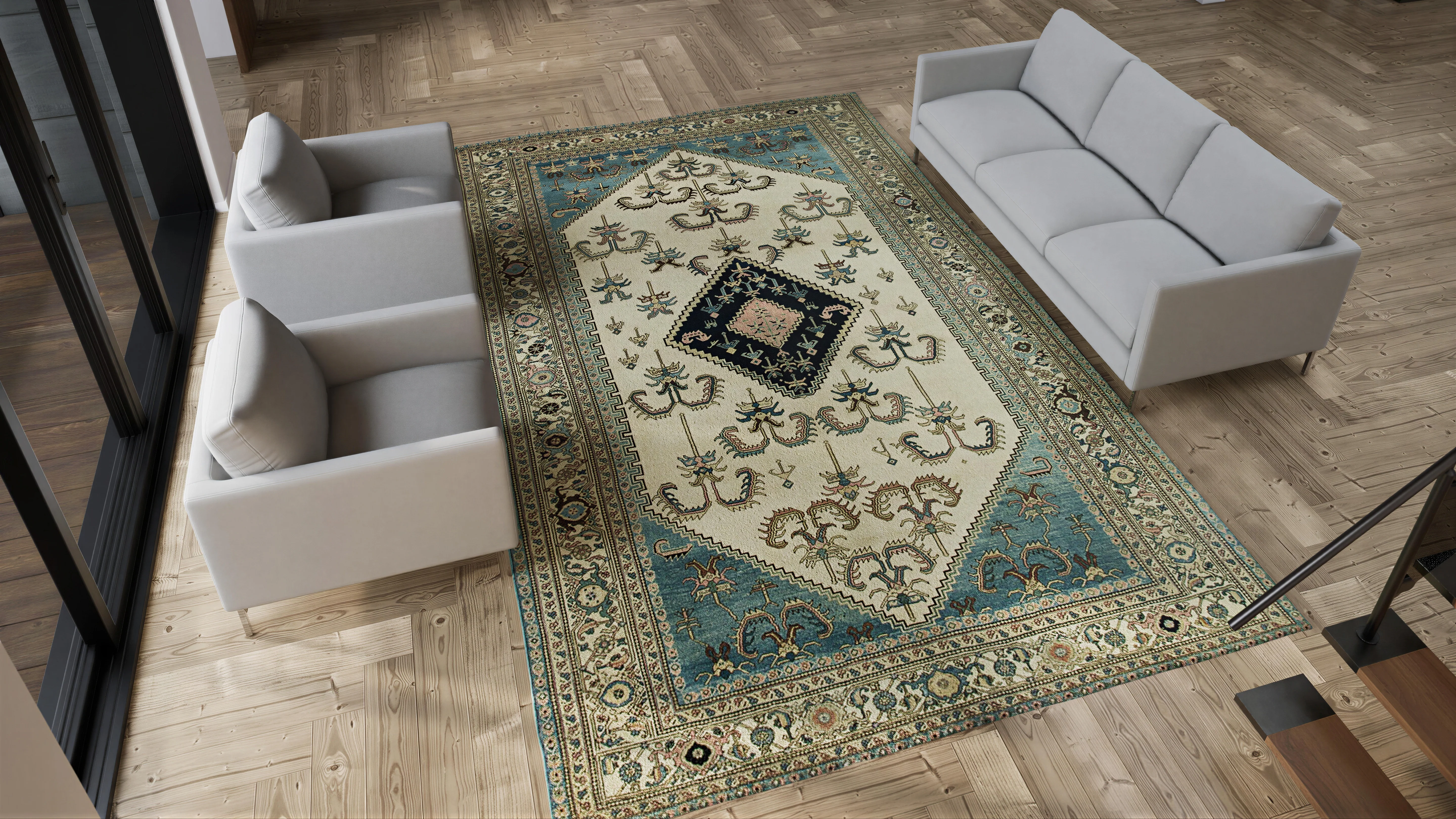 Blue Vintage Tabriz Rug - 8'6" x 13' - Image 4