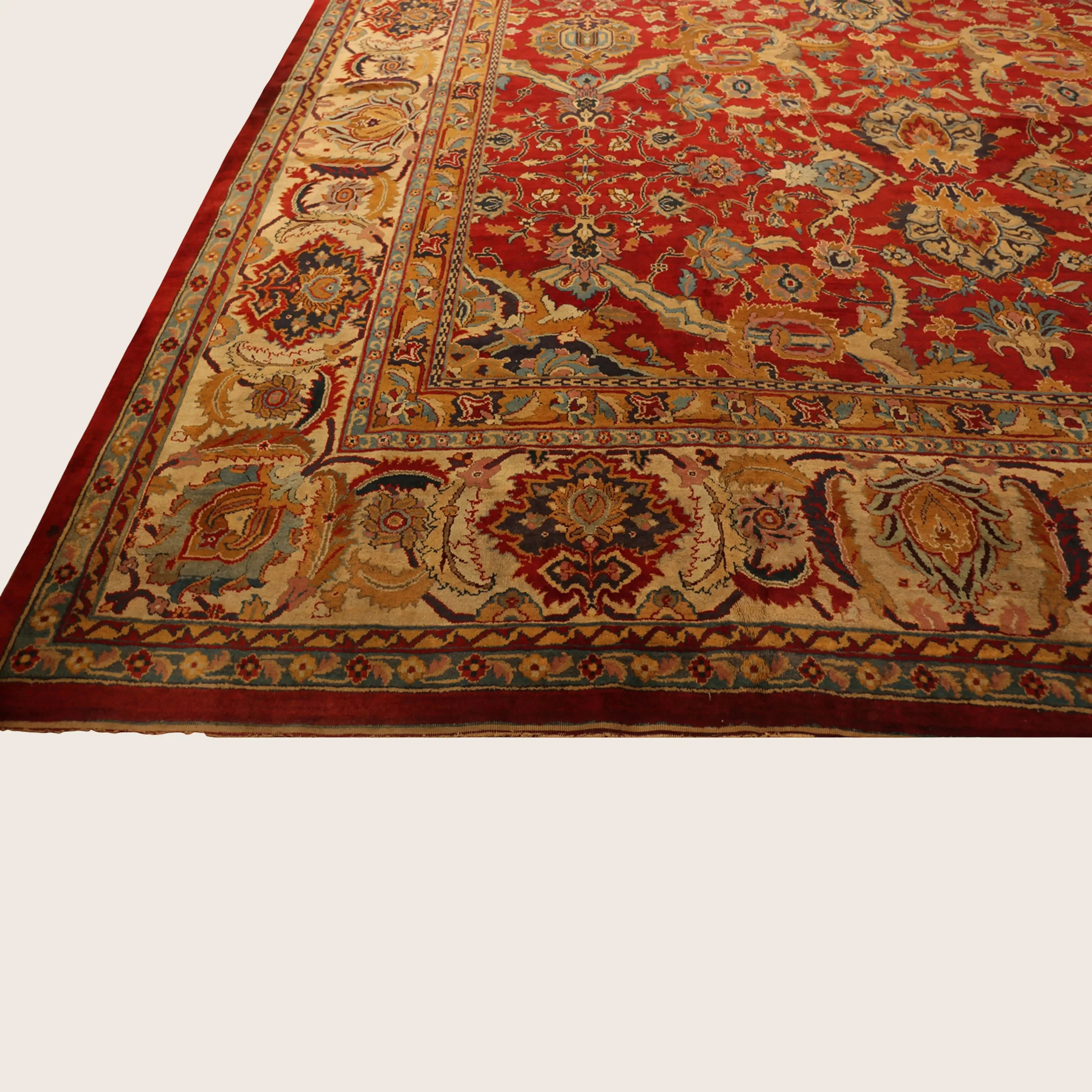 Red Antique Indian Agra Wool Rug - 14' x 19' - Image 5