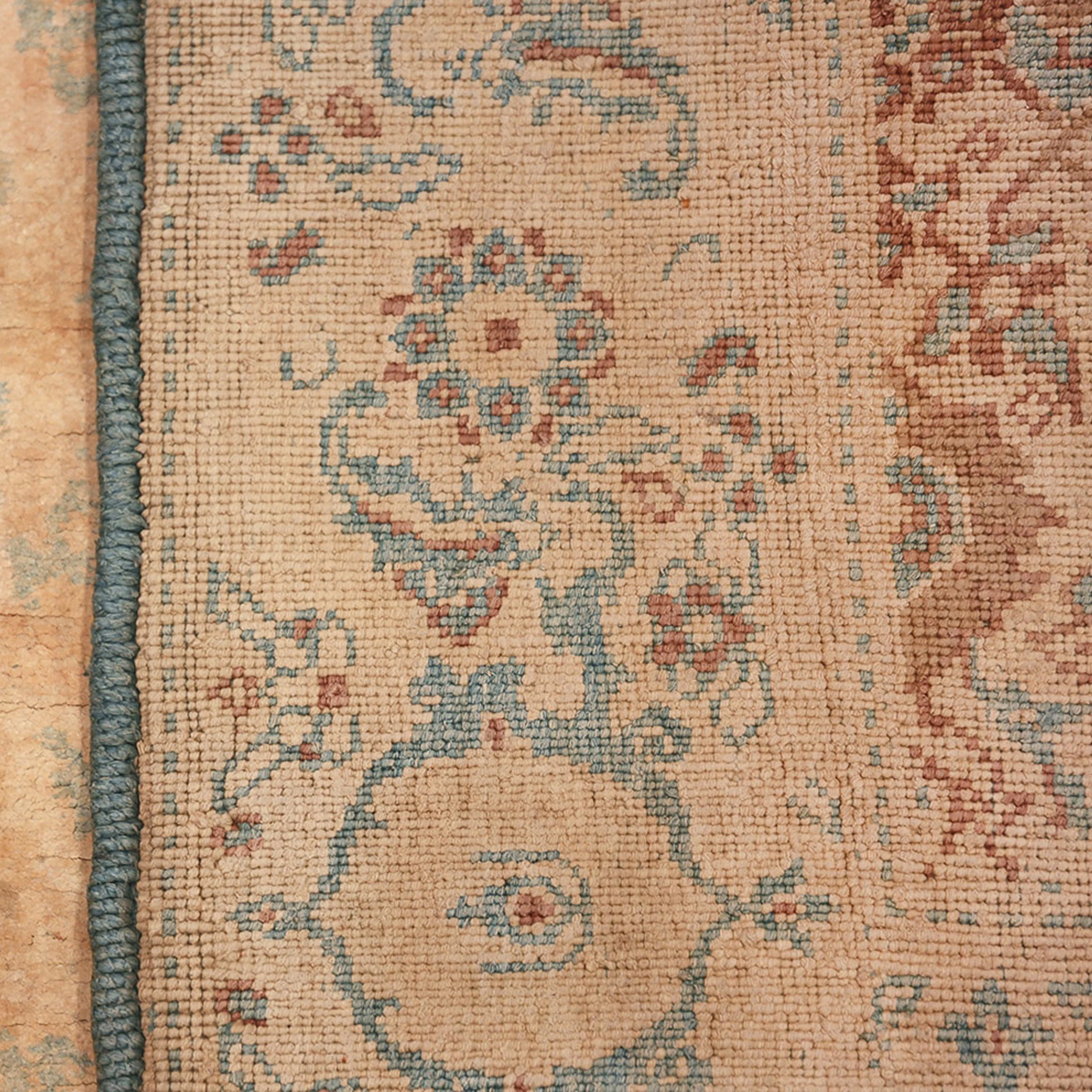 Beige Antique Traditional Indian Cotton Agra Rug - 5' x 8'6" - Image 7