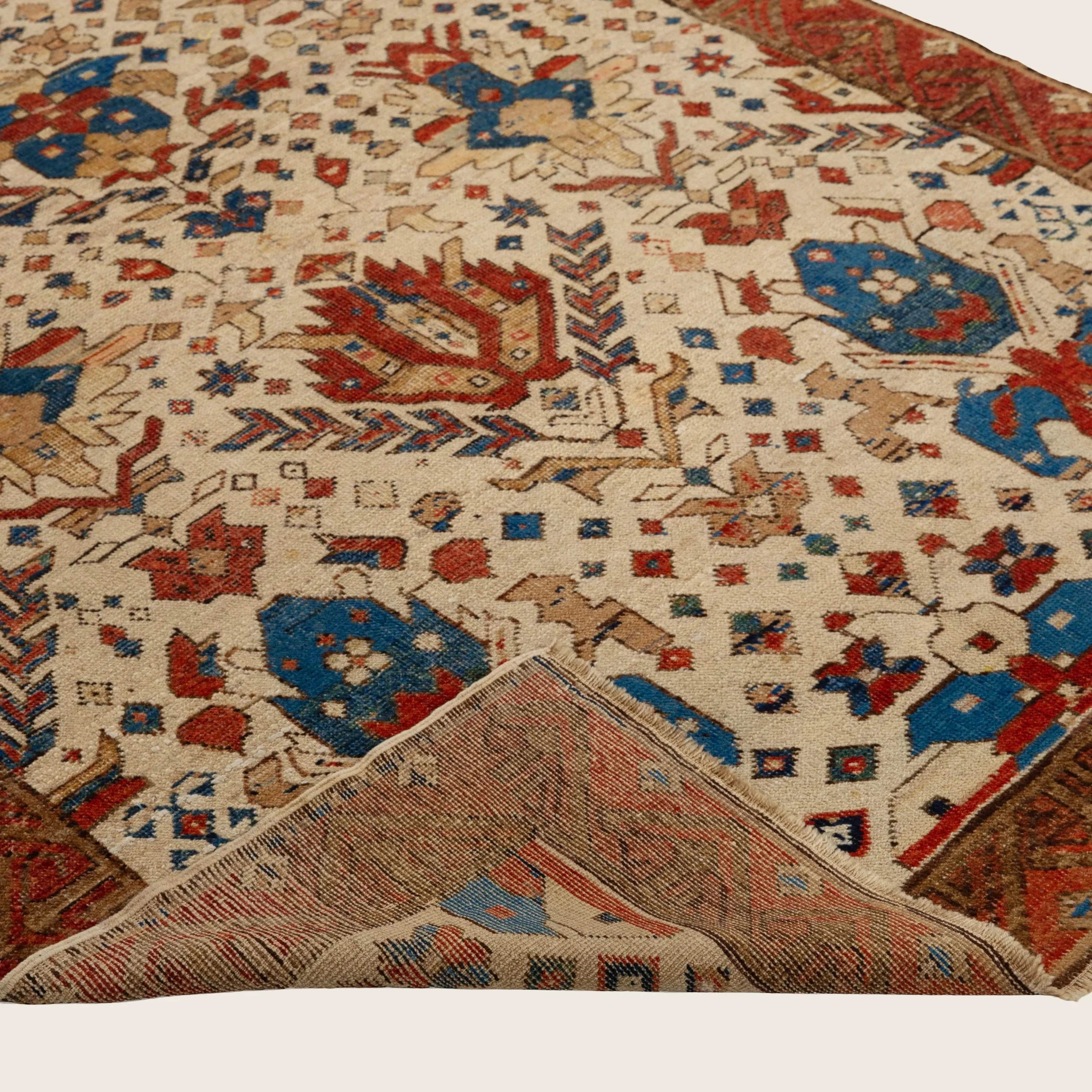 Ivory & Red Antique Karabagh Rug - 4'3" x 5'3" - Image 4