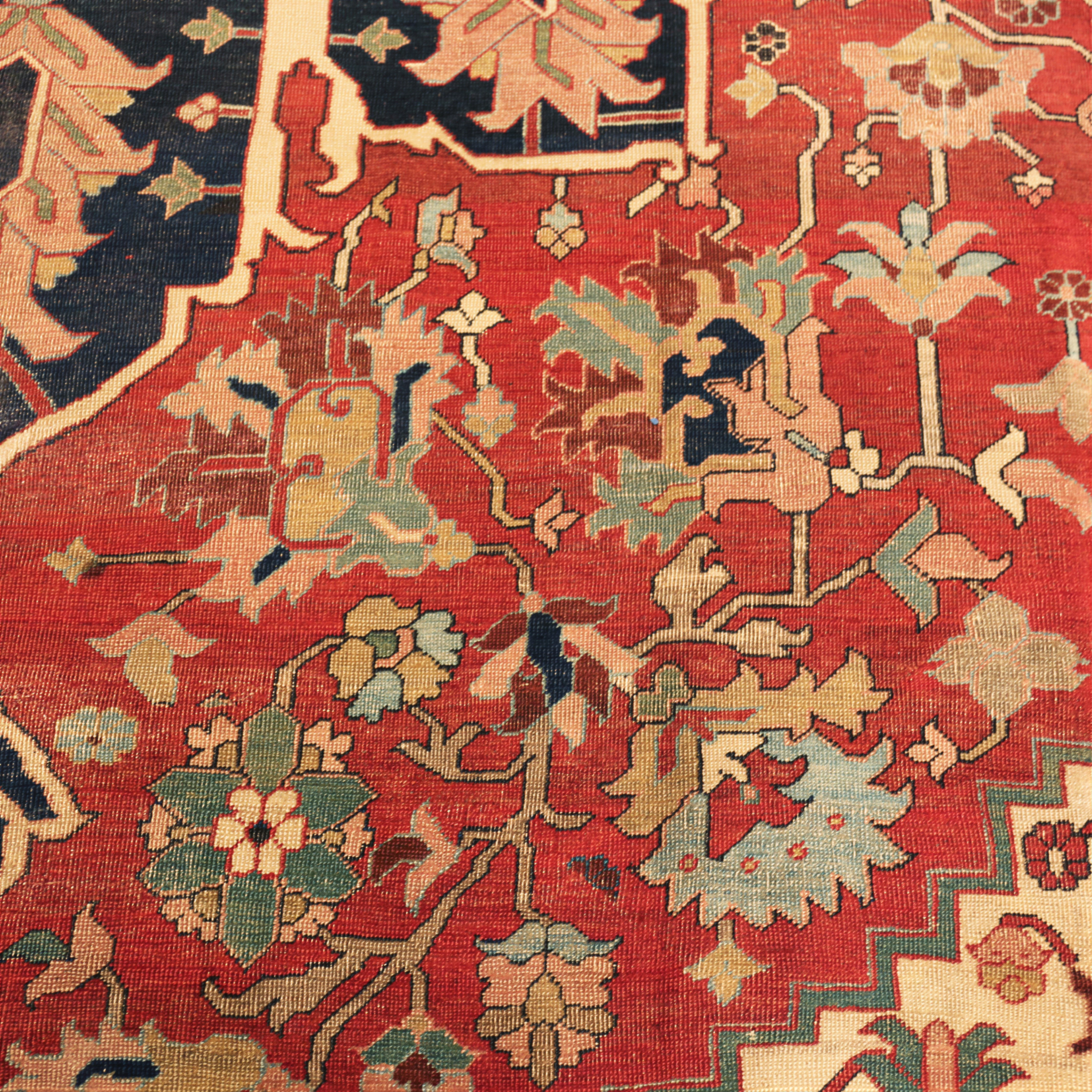 Red Antique Persian Heriz Serapi Wool Rug - 10'7" x 14'3" - Image 6