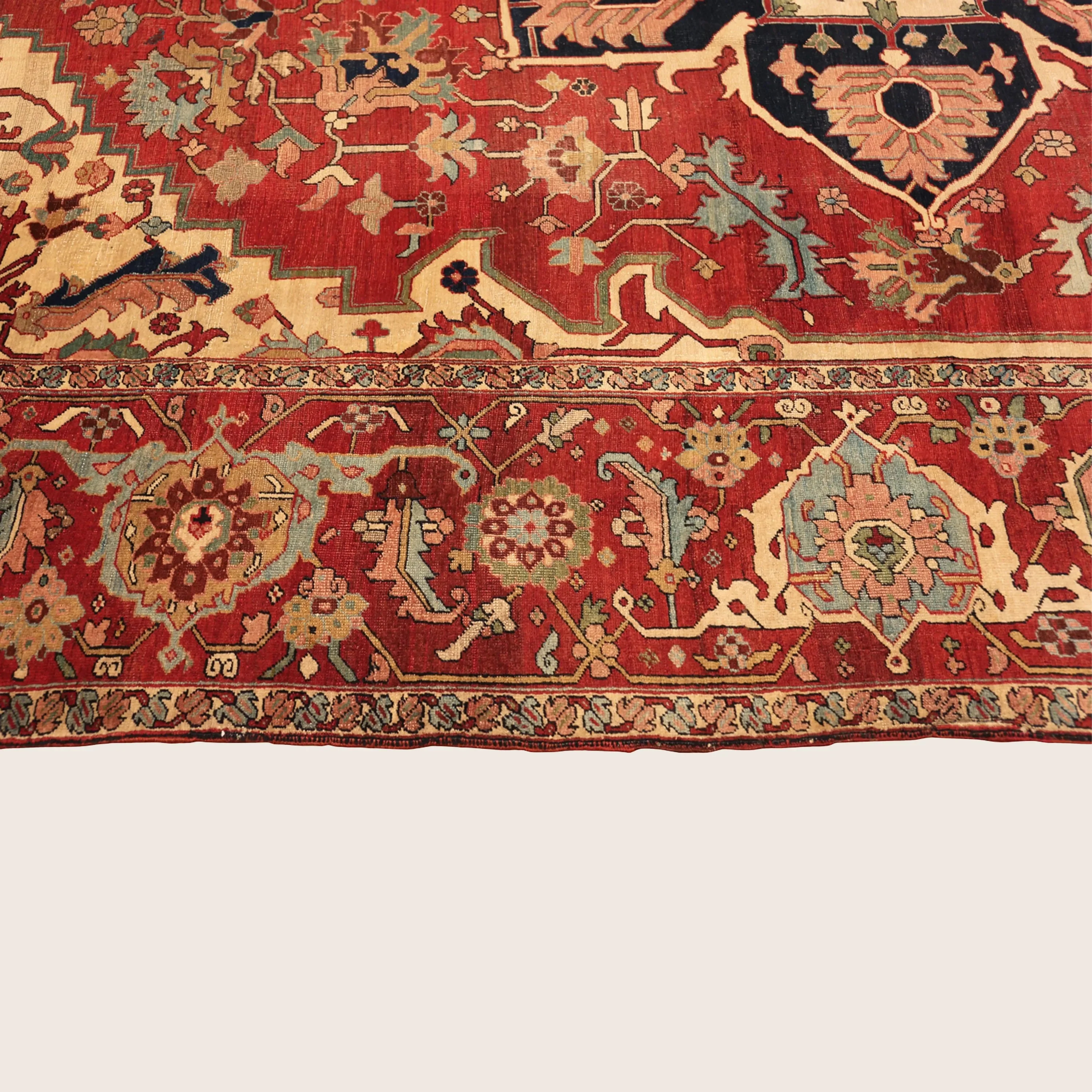 Red Antique Persian Heriz Serapi Wool Rug - 10'7" x 14'3" - Image 8
