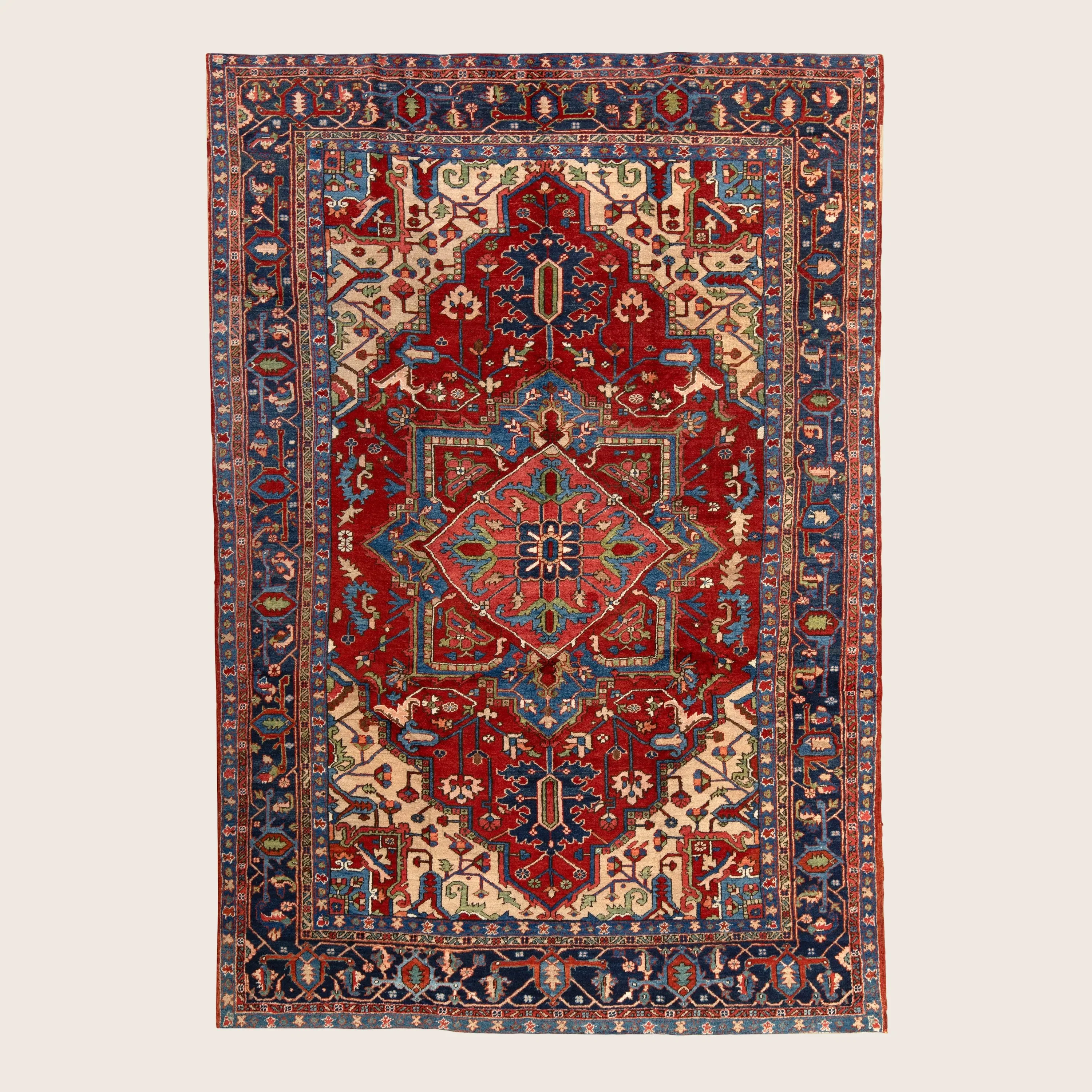 Red Antique Persian Heriz Wool Rug - 7'7" x 11'1"