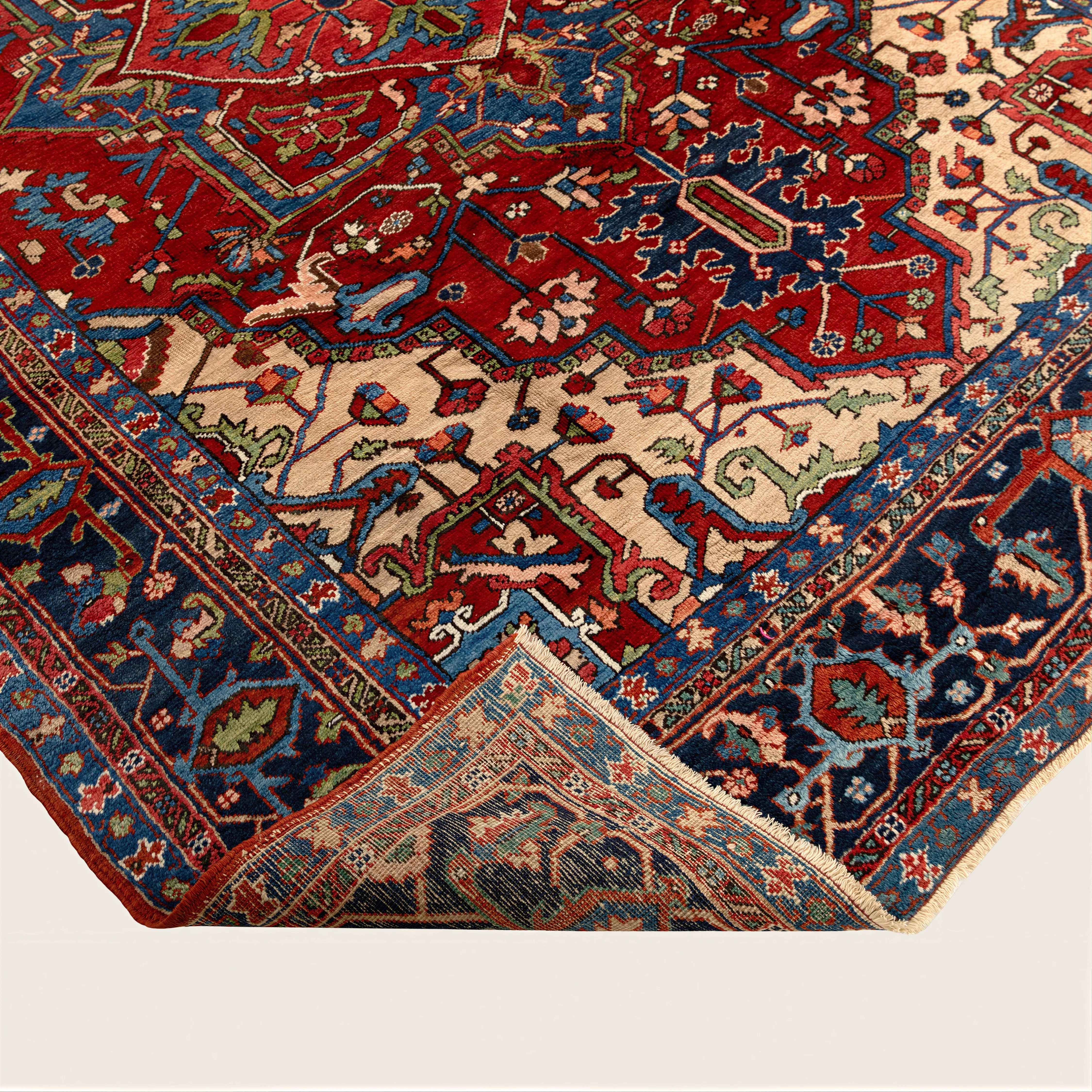 Red Antique Persian Heriz Wool Rug - 7'7" x 11'1" - Image 4